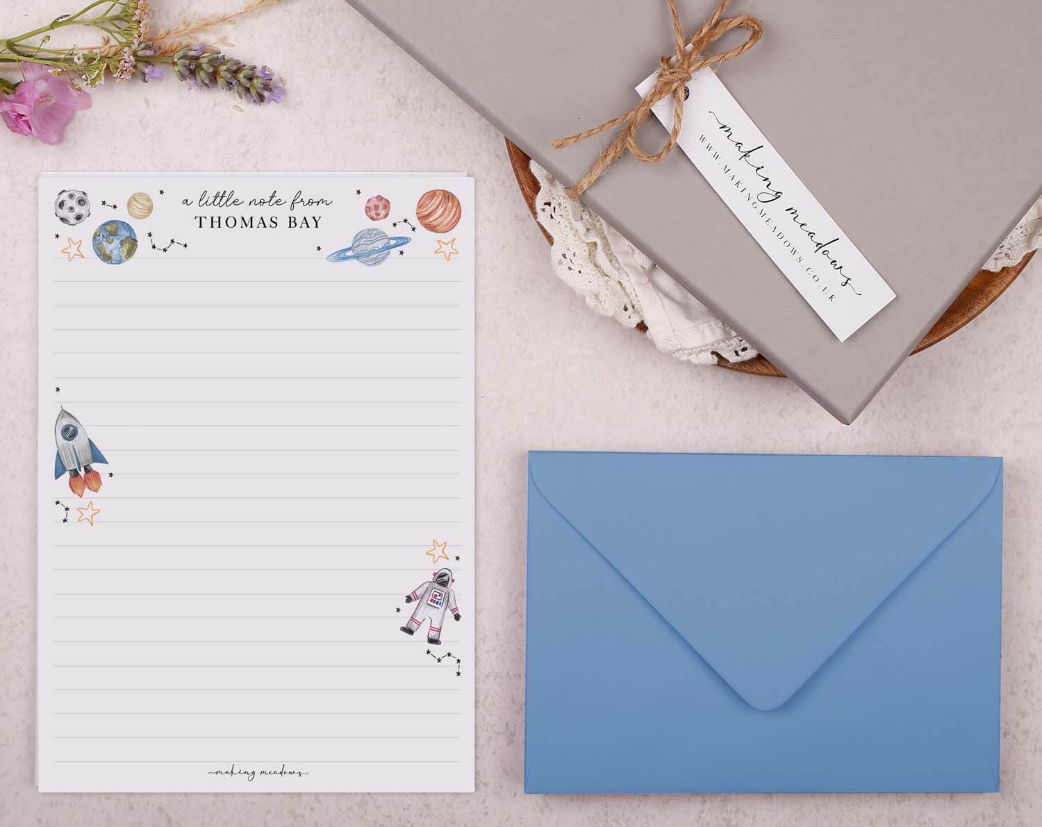 Personalised Children's Stationery Set With Space Design