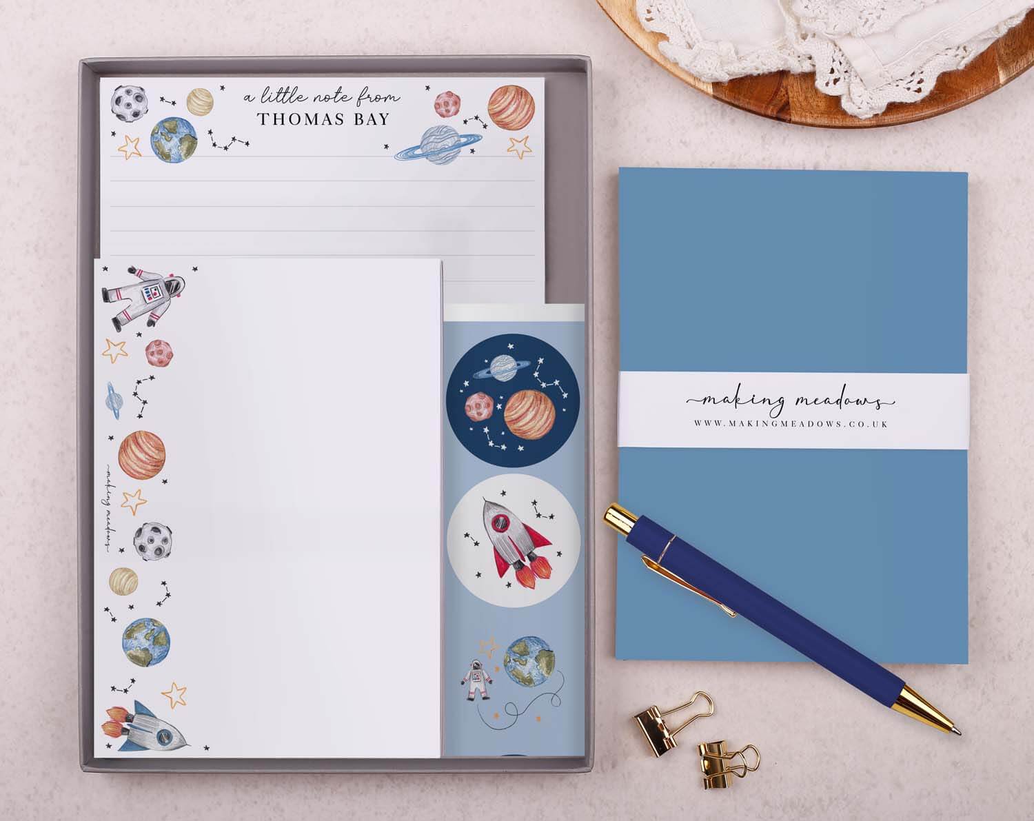 Personalised Children's Stationery Set With Space Design