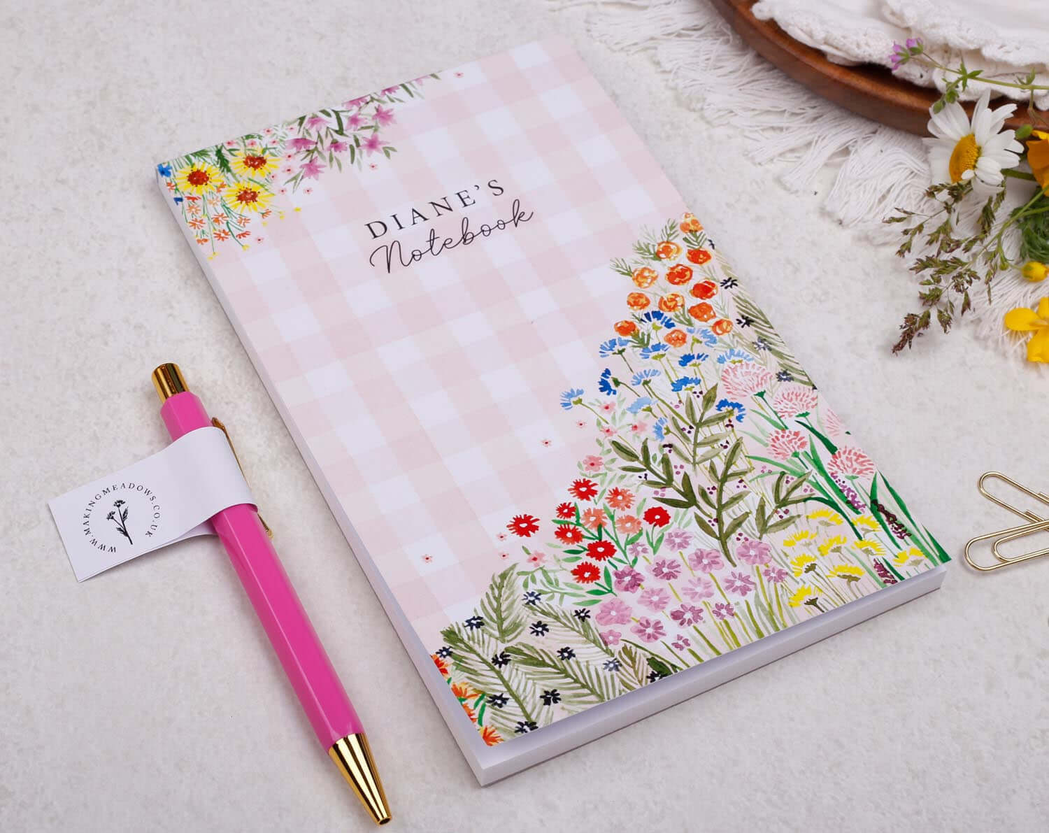 Personalised Gingham Floral Stationery Box. Notebooks & Notepads designed by Making Meadows