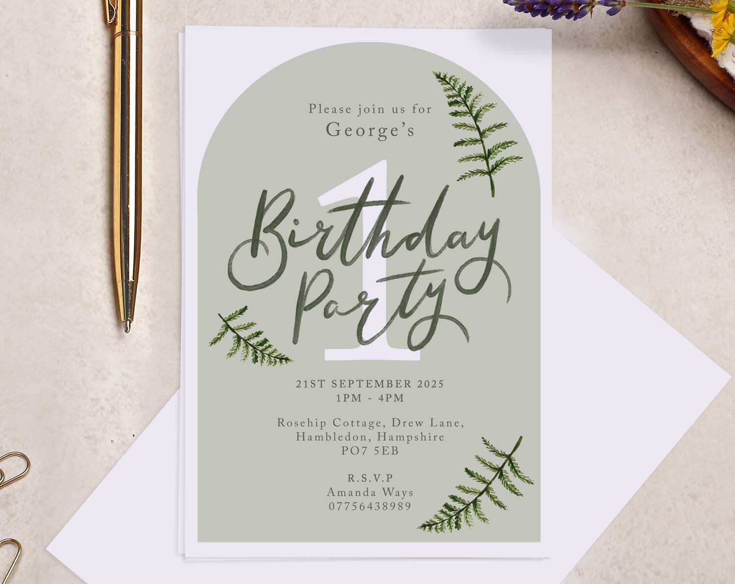 Personalised Age A6 Green Birthday Invitation  