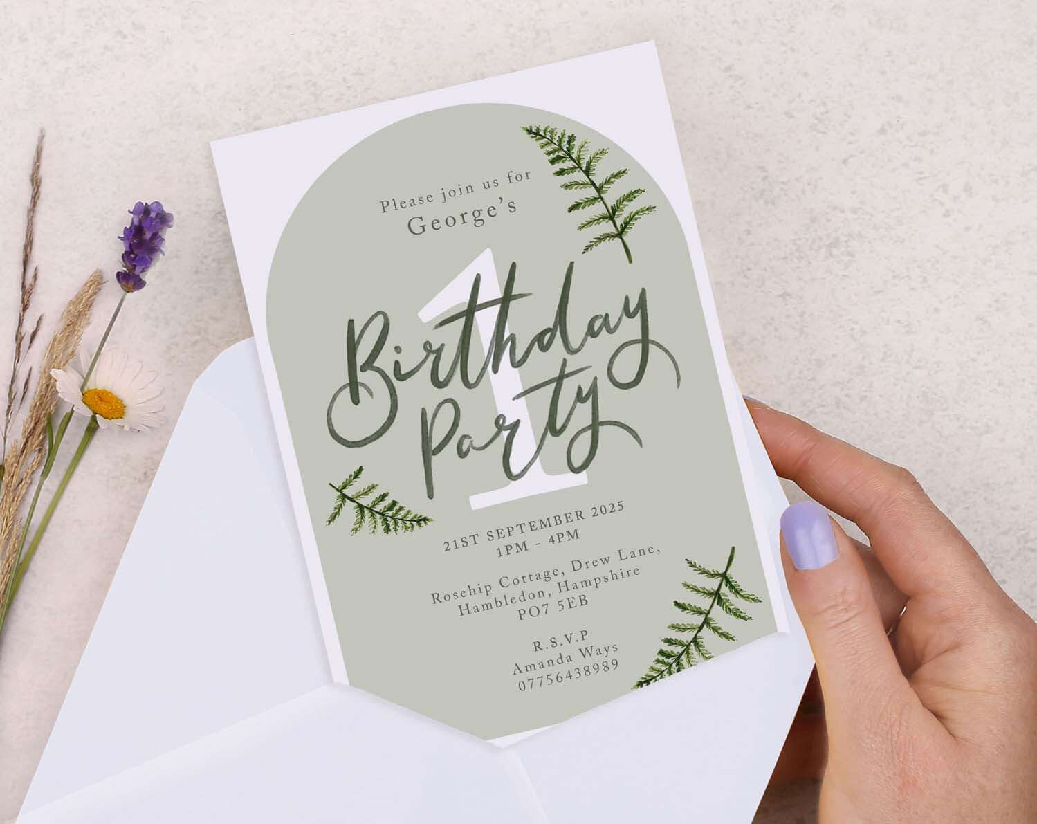 Personalised Age A6 Green Birthday Invitation  