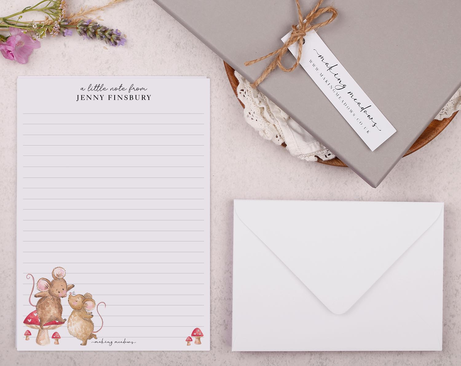 Personalised A5 writing paper with Mice On Mushroom