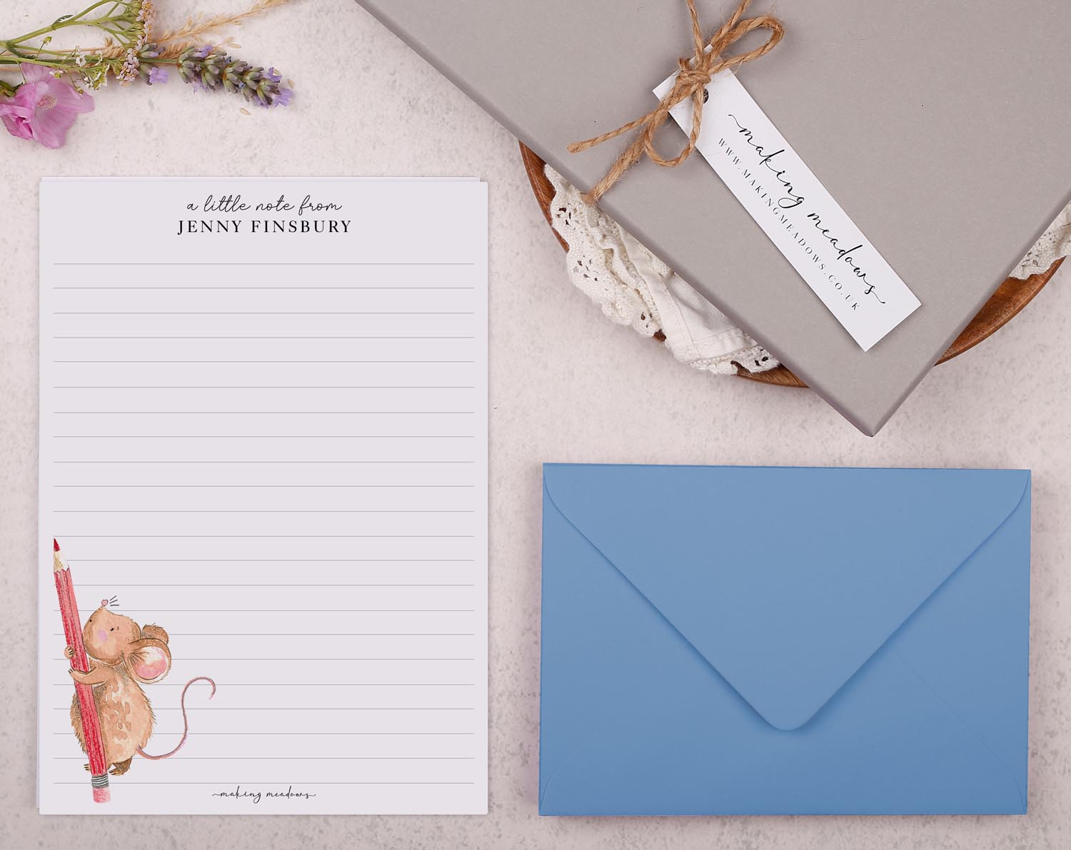 Personalised A5 writing paper with Mouse & Pencil