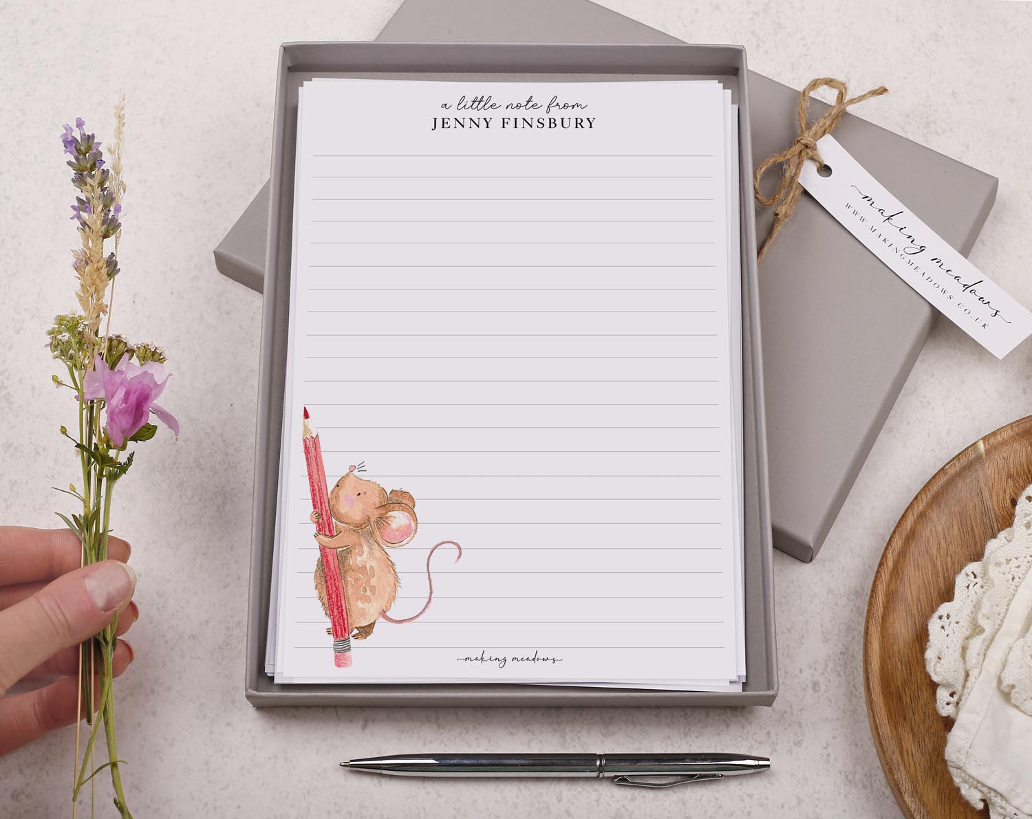 Personalised A5 writing paper with Mouse & Pencil