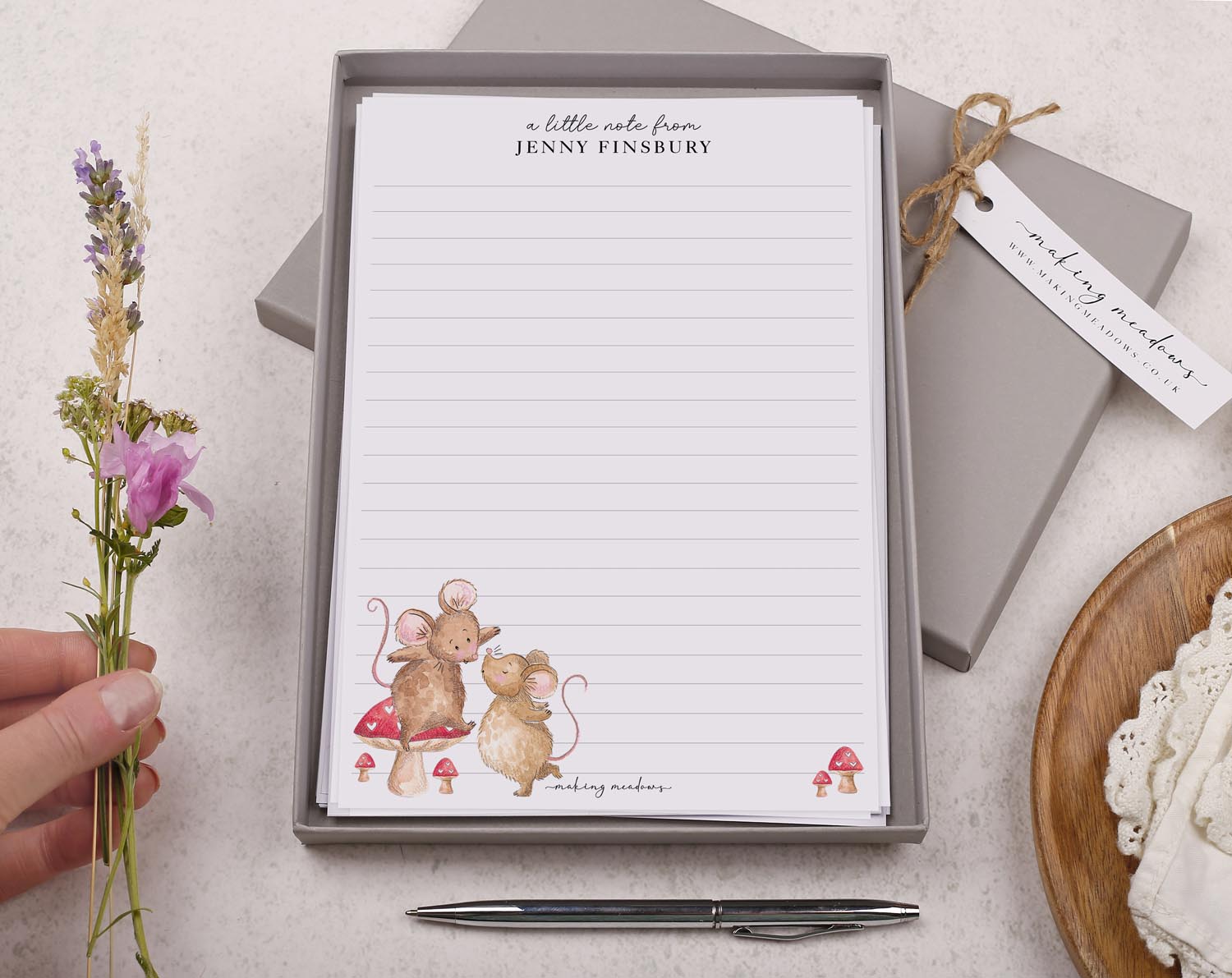 Personalised A5 writing paper with Mice On Mushroom