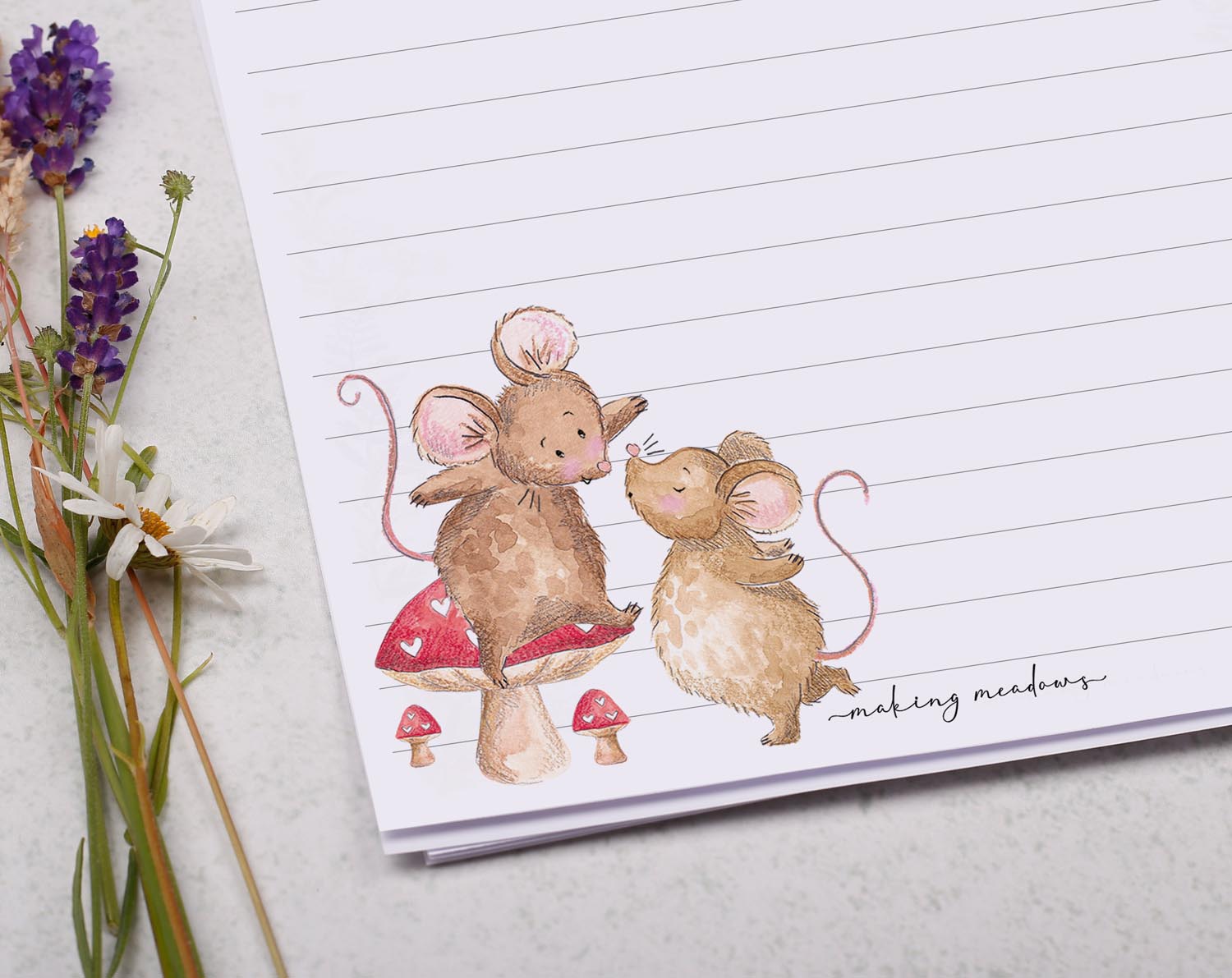 Personalised A5 writing paper with Mice On Mushroom