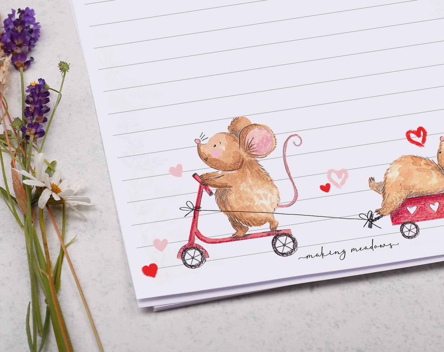 Personalised A5 writing paper with Mice & Scooter