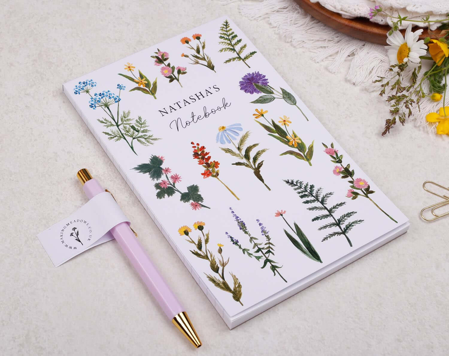 Personalised Lilac Meadow Stationery Box. Notebooks & Notepads designed by Making Meadows