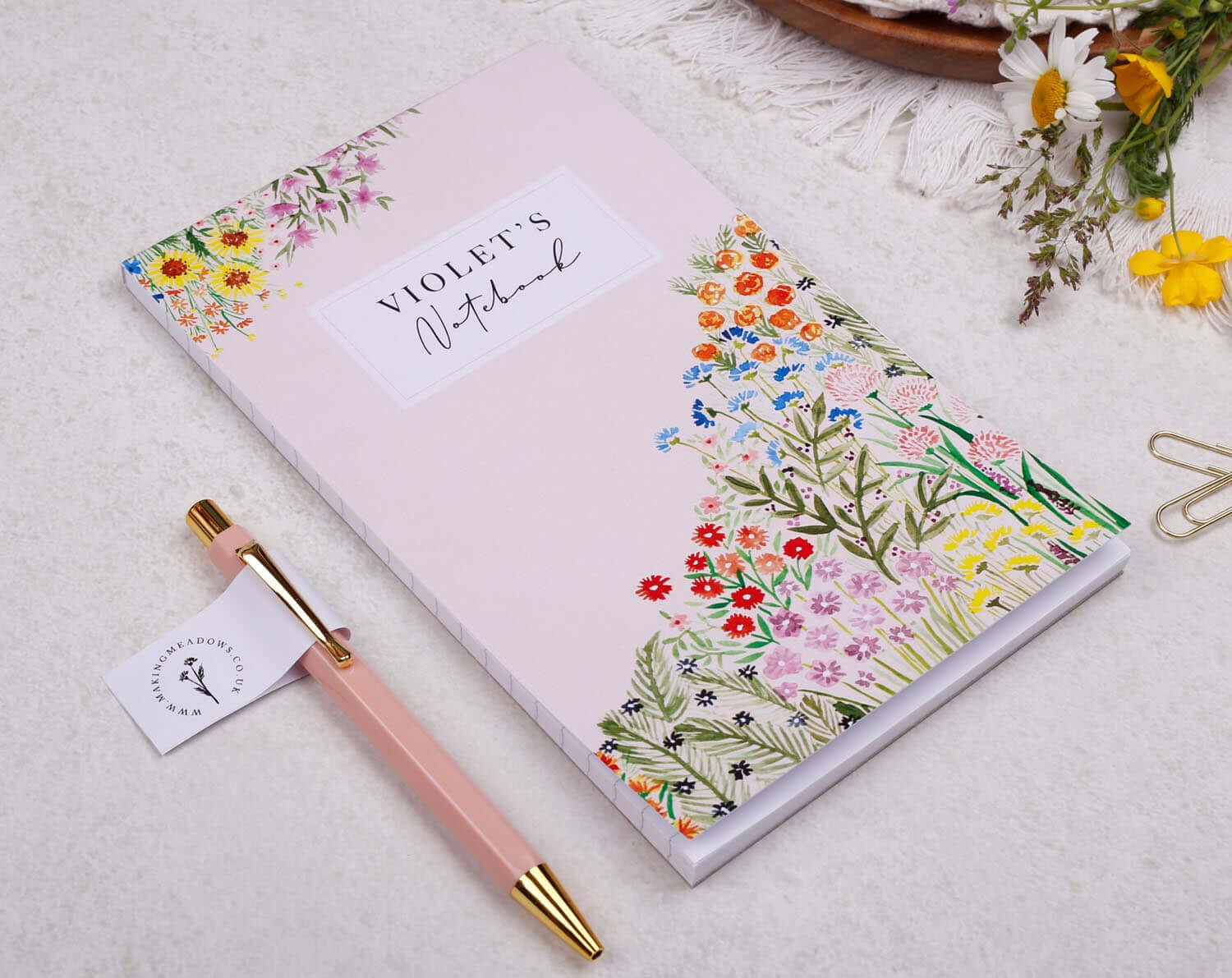 Personalised Pink Flowers Stationery Box. Notebooks & Notepads designed by Making Meadows