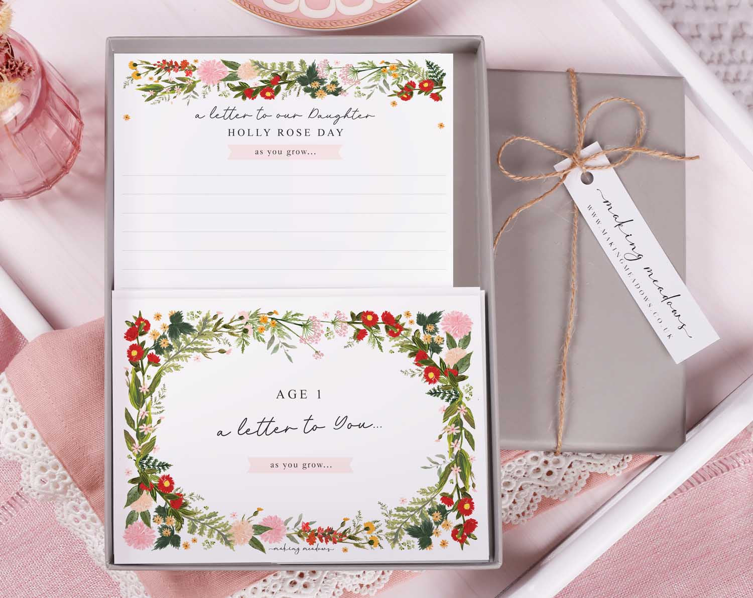 Personalised Wild Floral Letter To Our Daughter in a beautifully designed gift box with floral accents.