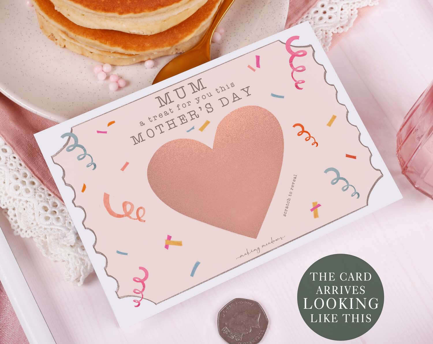Pink Confetti Mum Gift Reveal Scratch Card. Greeting Cards designed by Making Meadows
