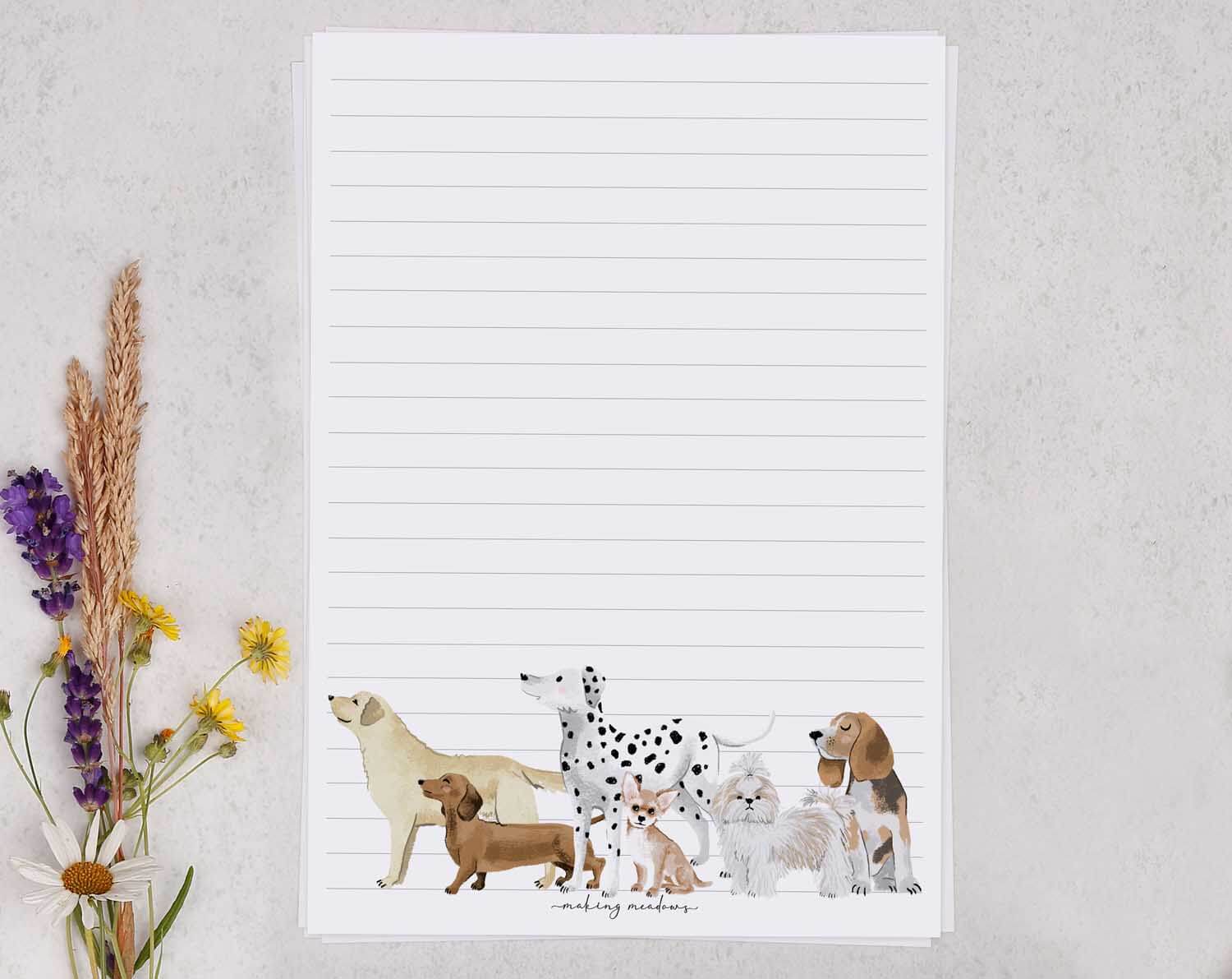 Pink Dog A5 Writing Paper & Envelope Set. Stationery designed by Making Meadows