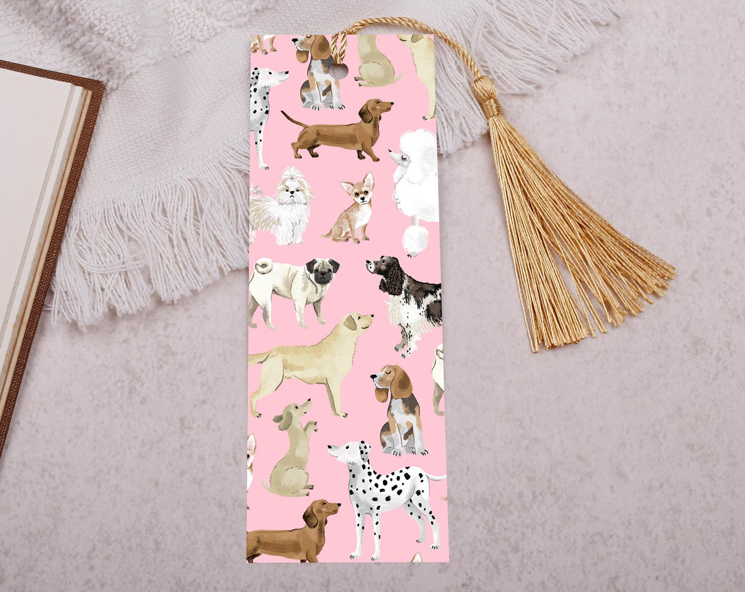 Pink Dog Bookmark With Tassel. Bookmarks designed by Making Meadows