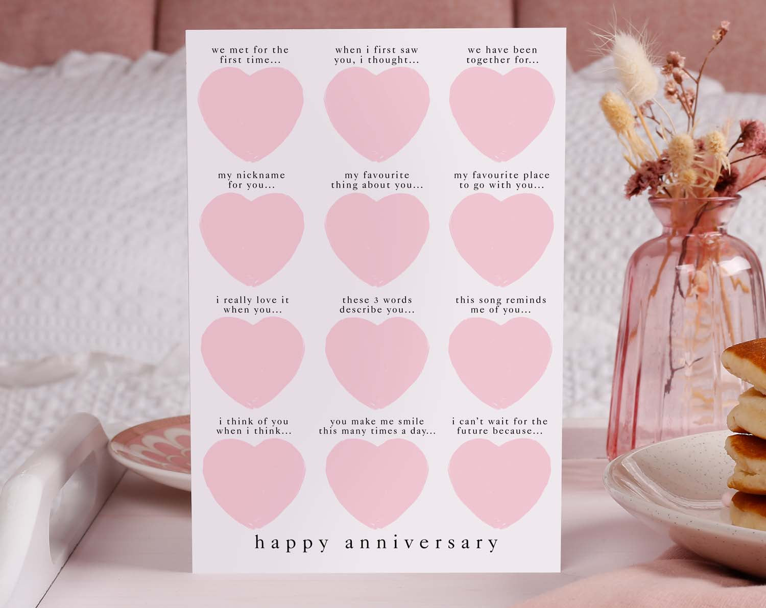 Pink Fill In The Blanks Anniversary Card. Greeting & Note Cards designed by Making Meadows