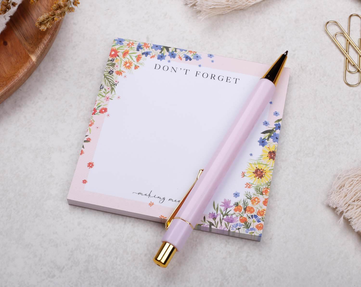 Pink Floral Memo Pad Block. Memo Pads designed by Making Meadows