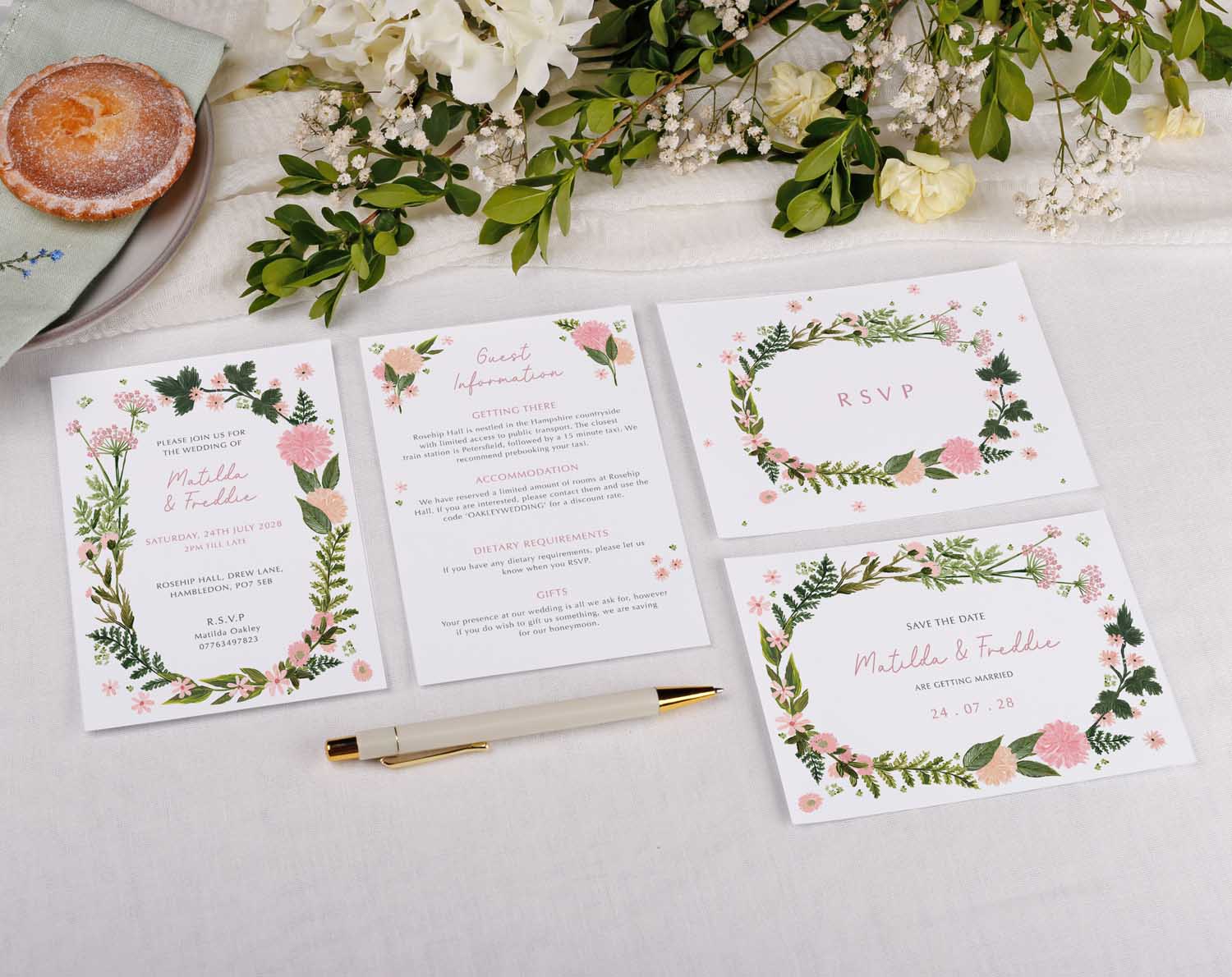 Pink Floral Wedding Invitations featuring romantic floral designs and elegant typography, perfect for spring and summer weddings.