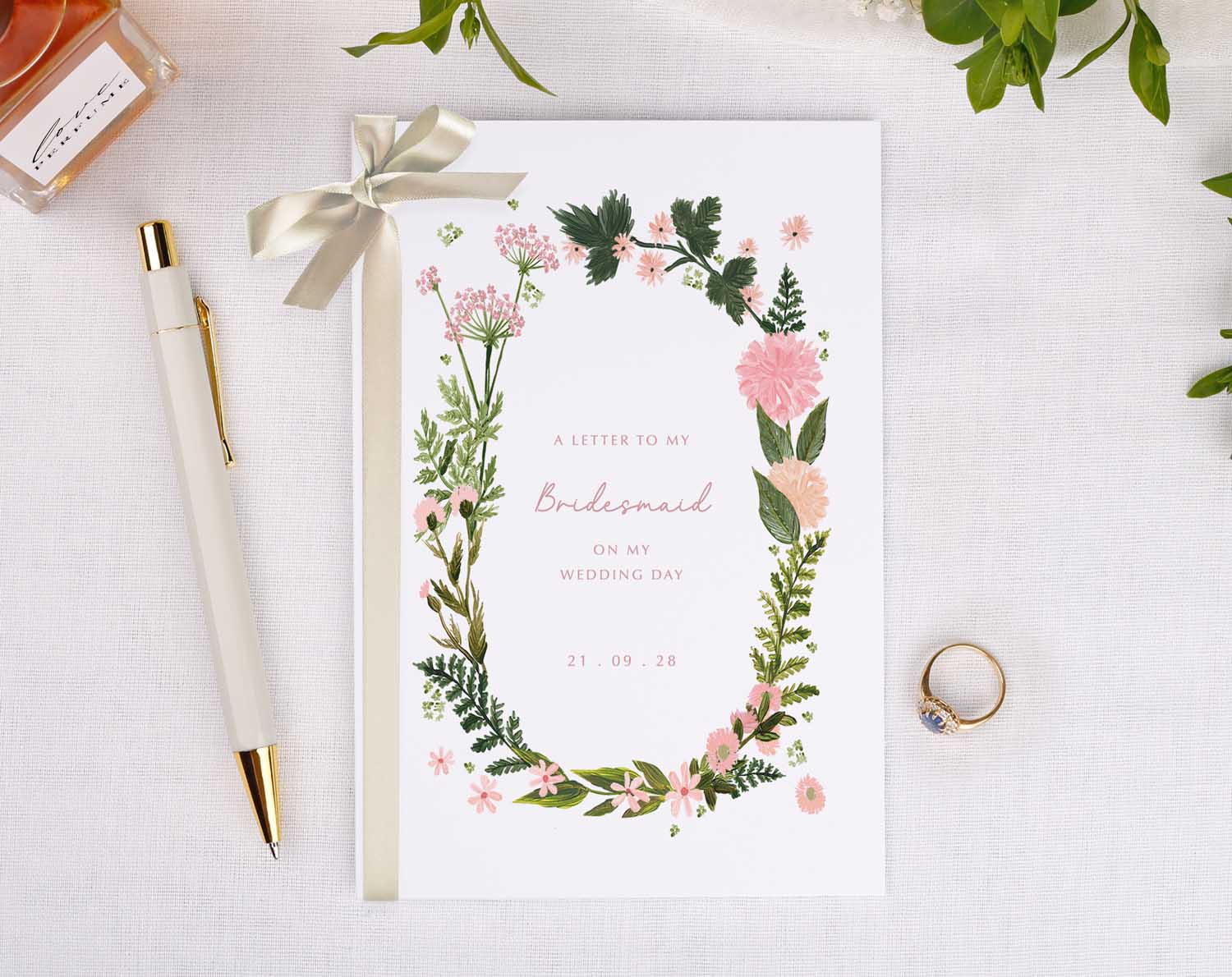 Pink Floral Wedding Thank You Card featuring floral designs and personalized text for bridesmaids.