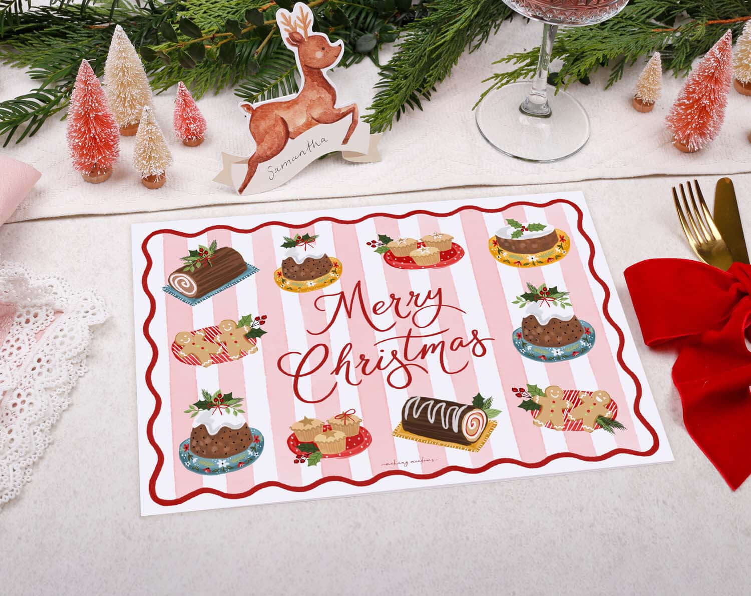 Pink Food Christmas Placemats designed by Making Meadows