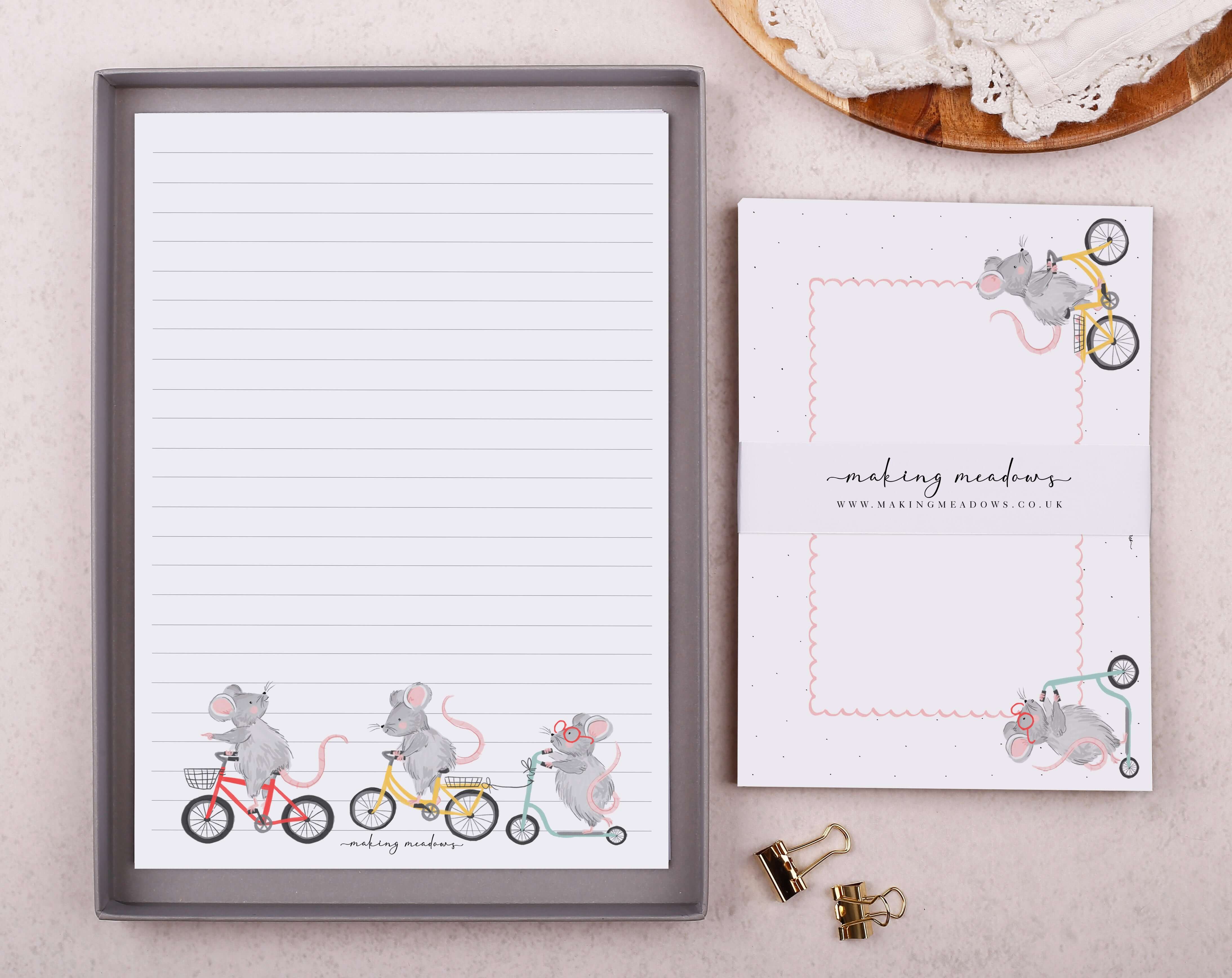 Pink Mouse A5 Writing Paper & Envelope Set. Stationery designed by Making Meadows