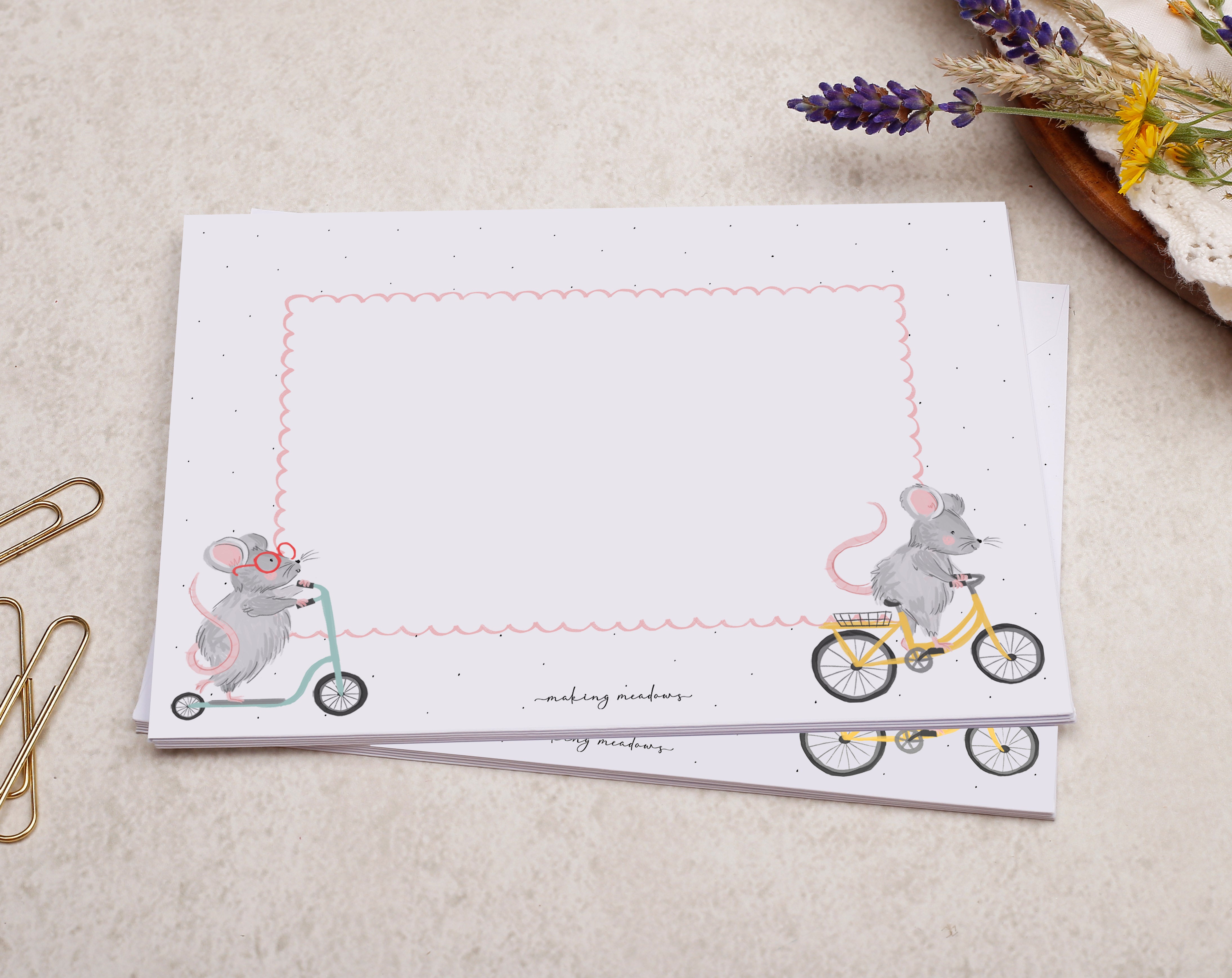 Pink Mouse A5 Writing Paper & Envelope Set. Stationery designed by Making Meadows