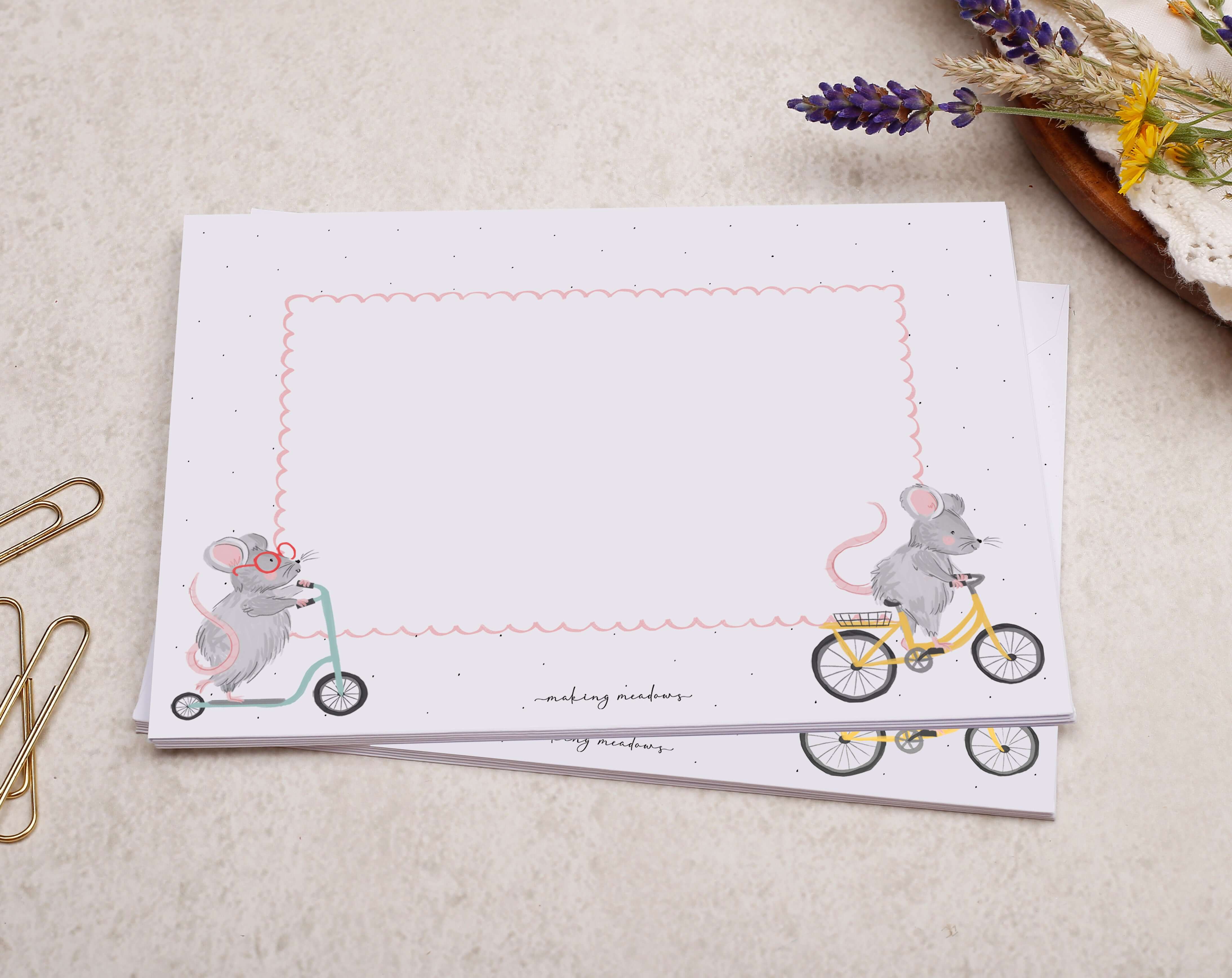 Pink Mouse A5 Writing Paper & Envelope Set. Stationery designed by Making Meadows