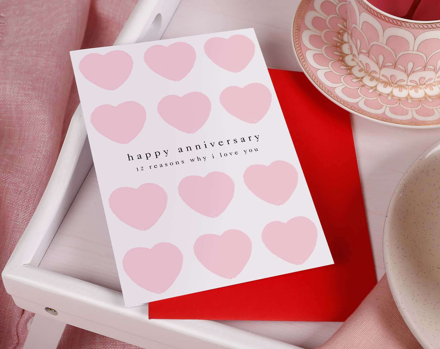 Pink 'Why I Love You' Fill In The Blanks Anniversary Card. Greeting & Note Cards designed by Making Meadows
