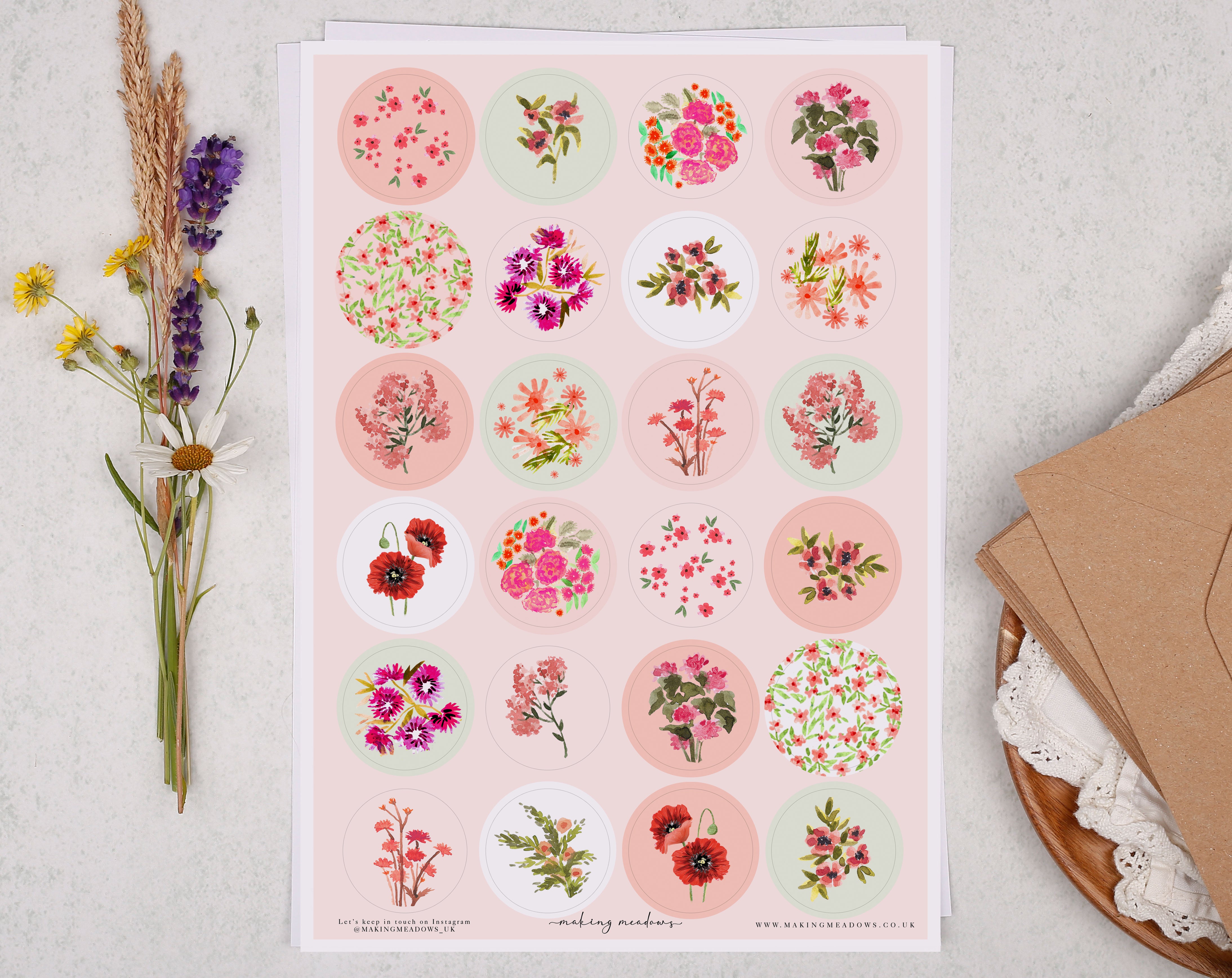 Pink Floral Sticker Sheet