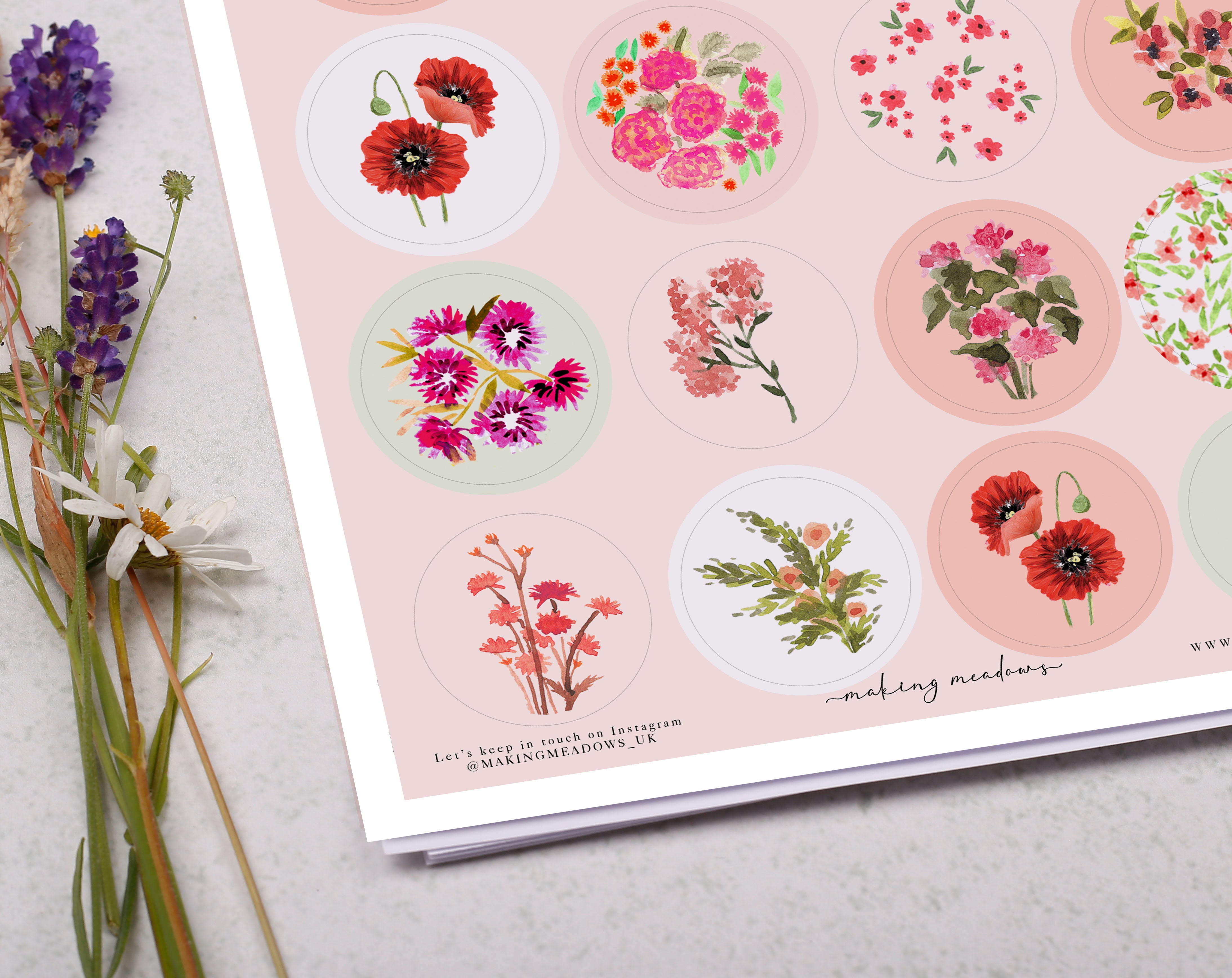 Pink Floral Sticker Sheet