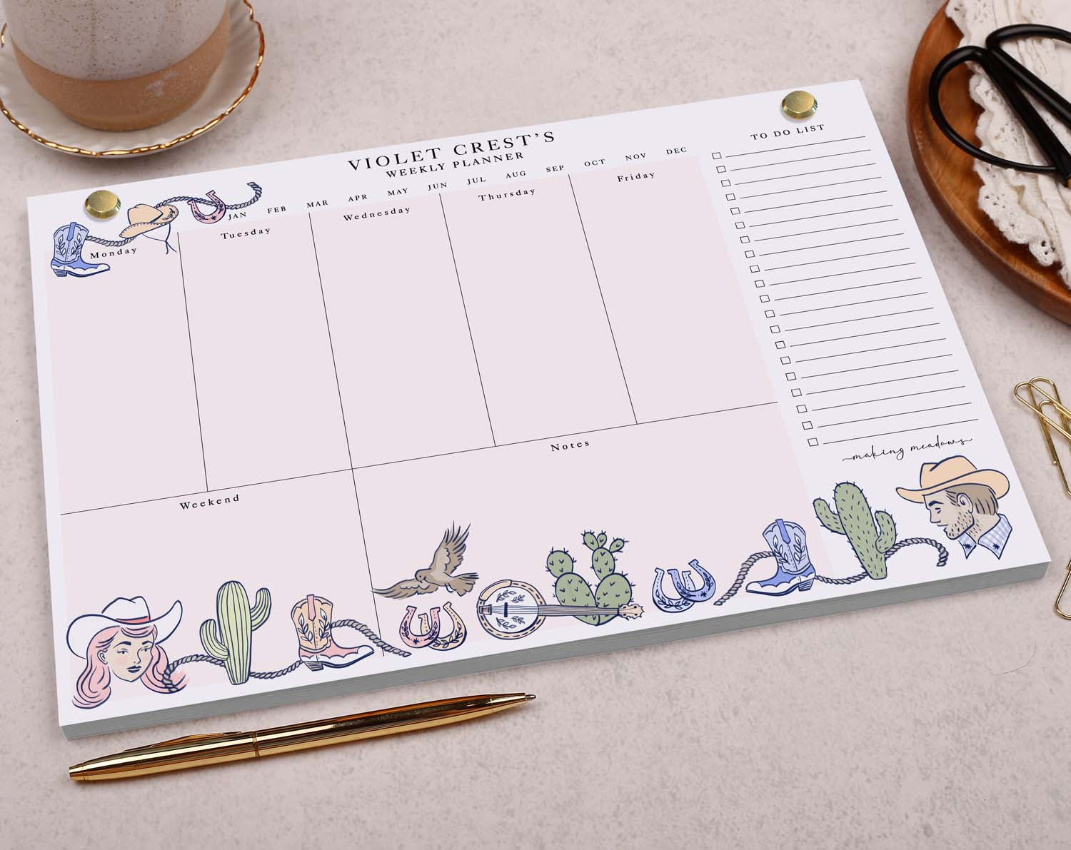 Pink Cowgirl Personalised Weekly Planner Pad