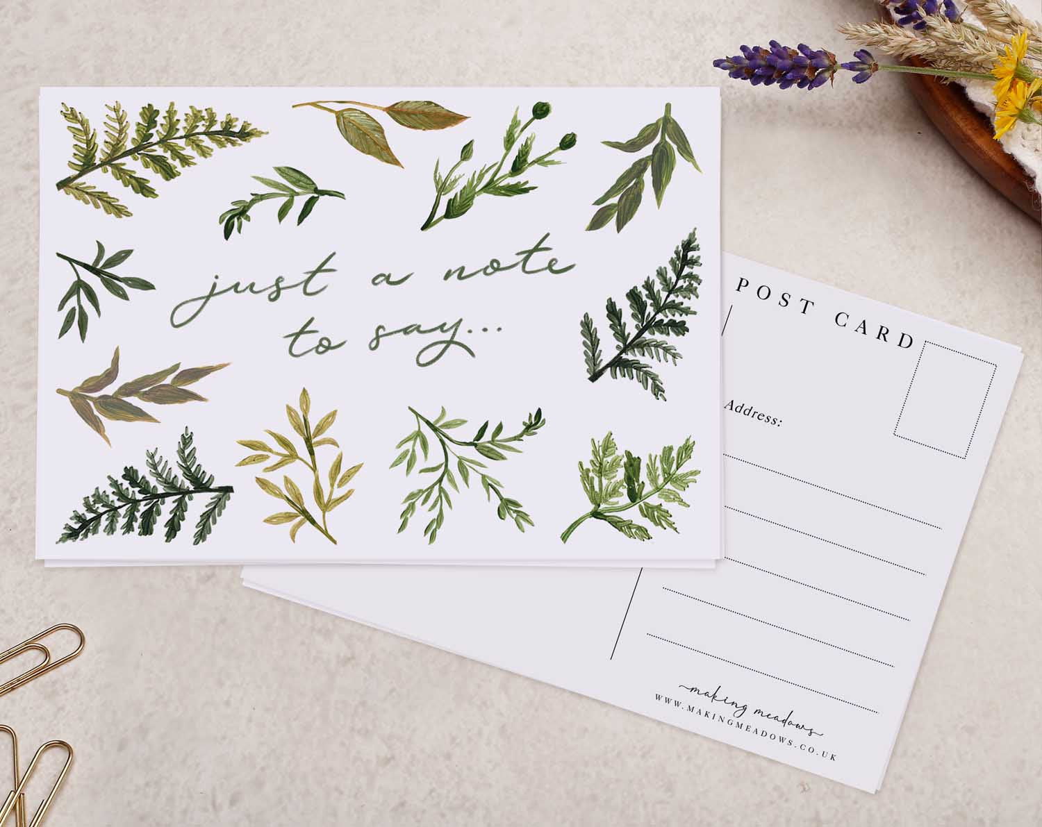 botanical 'Just A Note To Say' Postcards