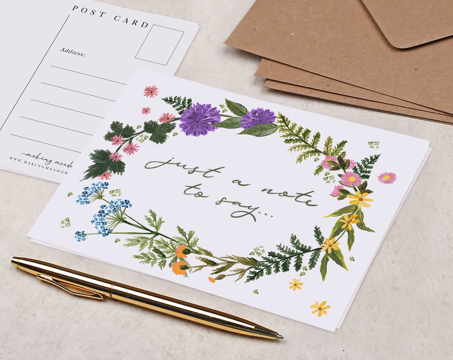wild flower, floral 'Just A Note To Say' Postcards