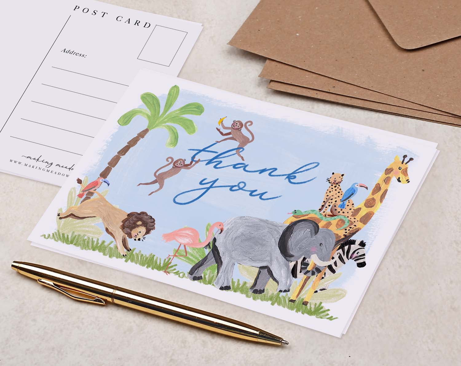 Children's Jungle Thank You Postcard