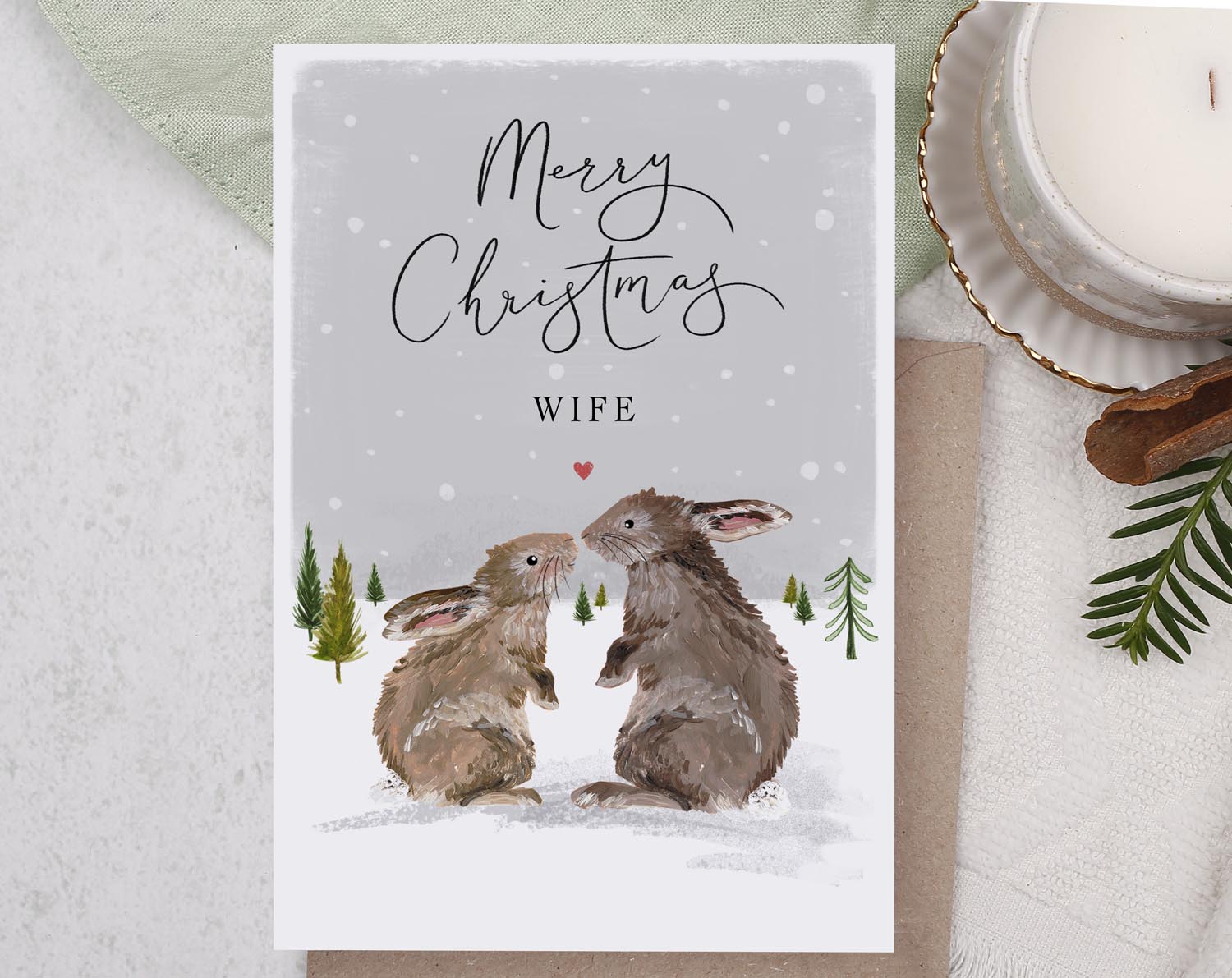 Rabbit Christmas Card For Wife. Greeting & Note Cards designed by Making Meadows