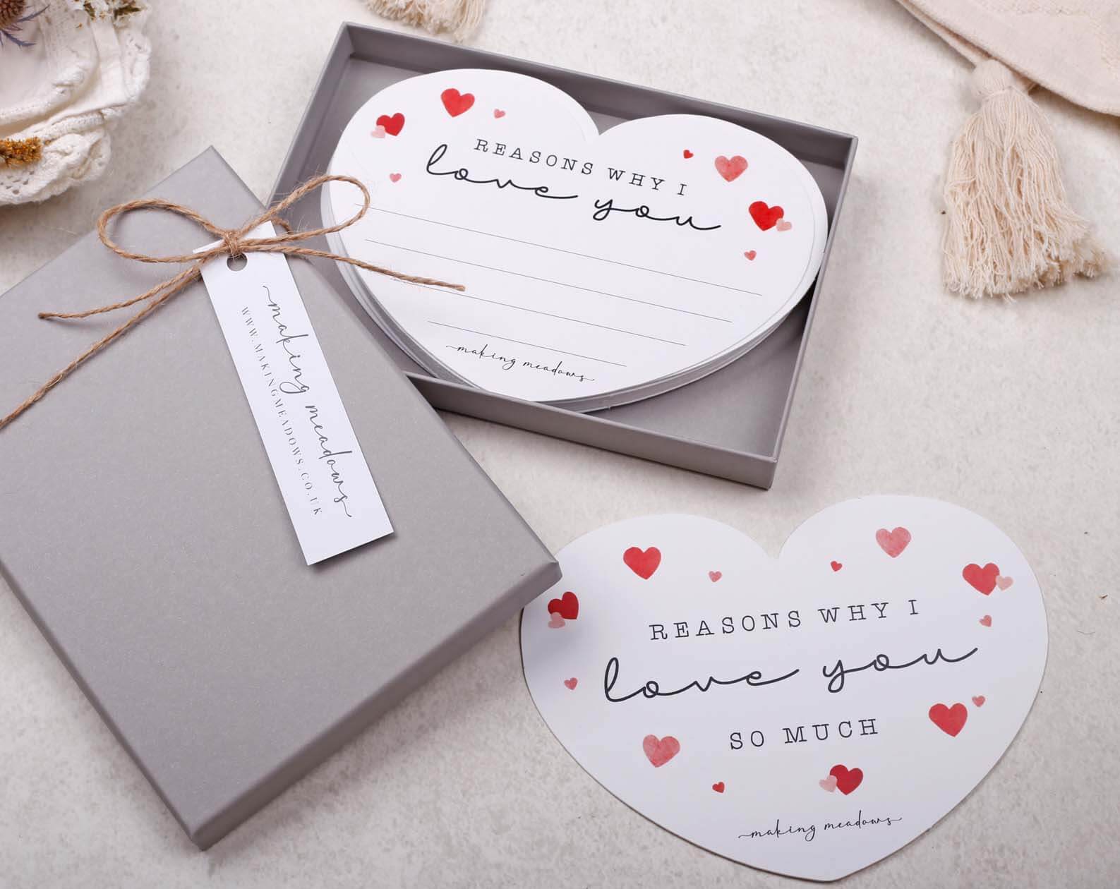Reason's Why I Love You Heart Cards. Stationery designed by Making Meadows