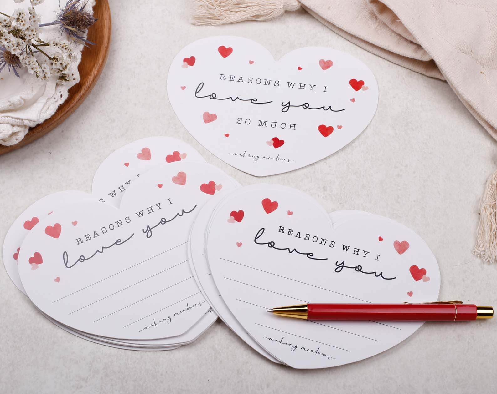 Reason's Why I Love You Heart Cards. Stationery designed by Making Meadows