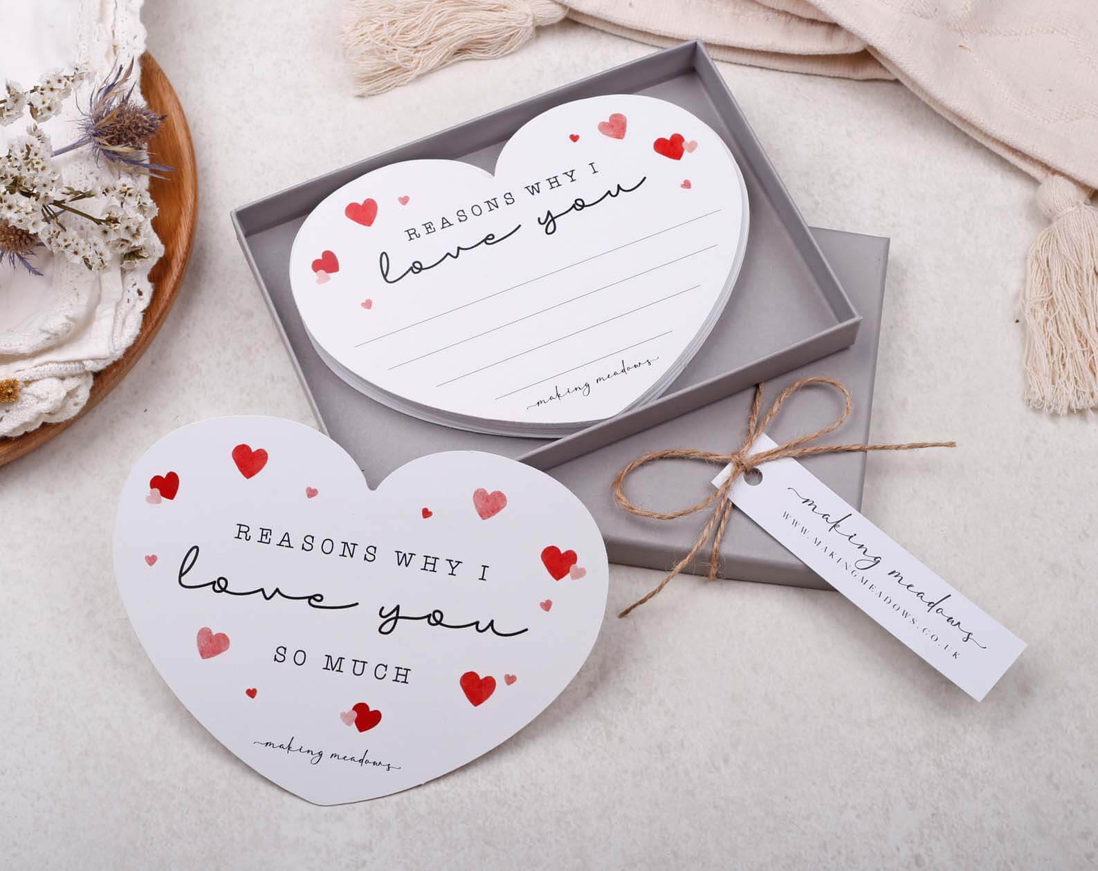Reason's Why I Love You Heart Cards. Stationery designed by Making Meadows