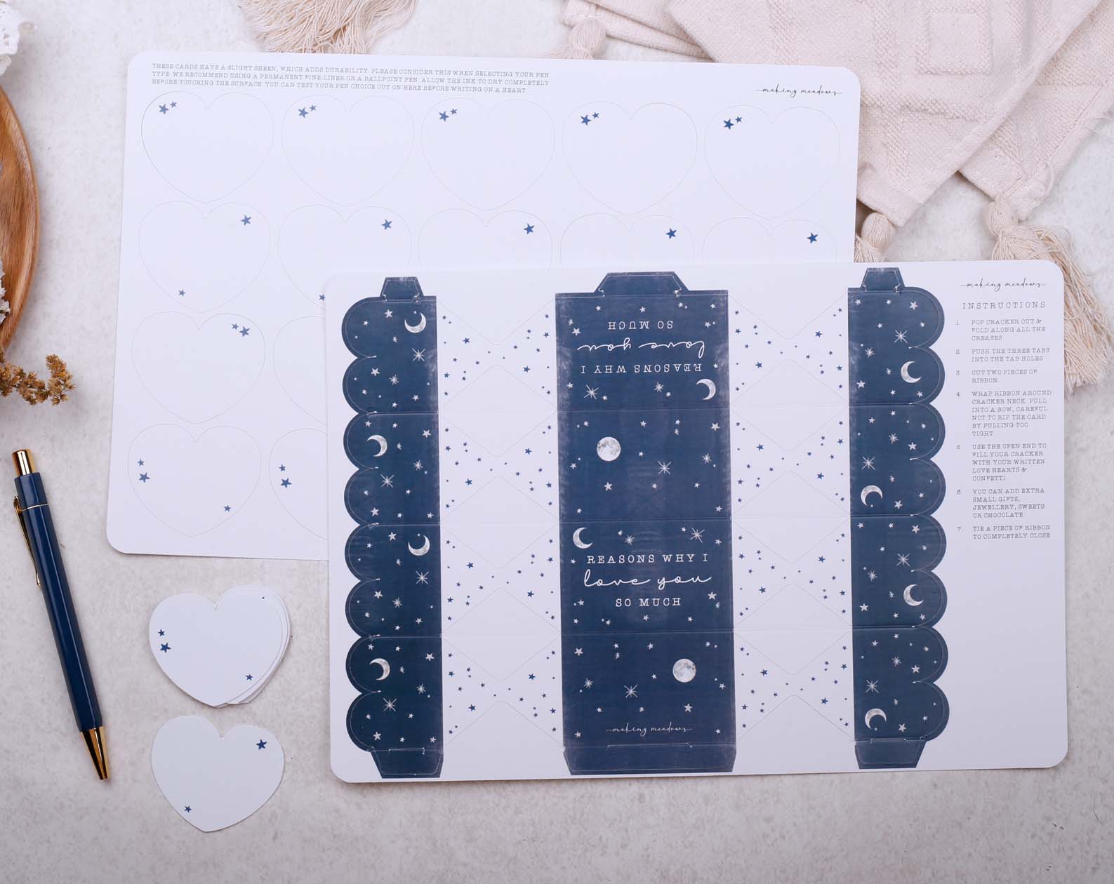 Reasons Why I Love You Surprise Navy Cracker. Stationery designed by Making Meadows