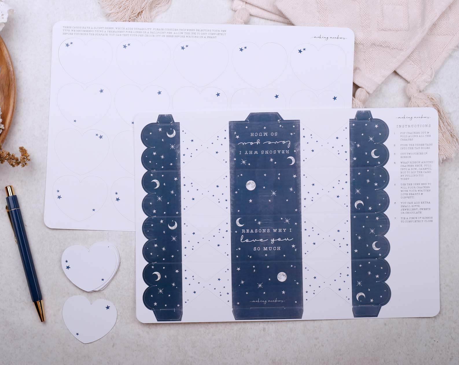 Reasons Why I Love You Surprise Navy Cracker. Stationery designed by Making Meadows
