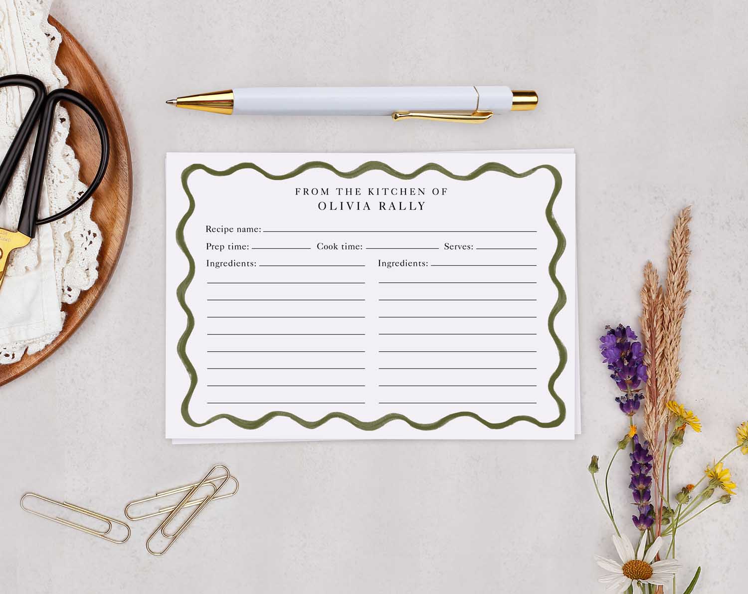 Green Wavy Recipe Cards Gift Set