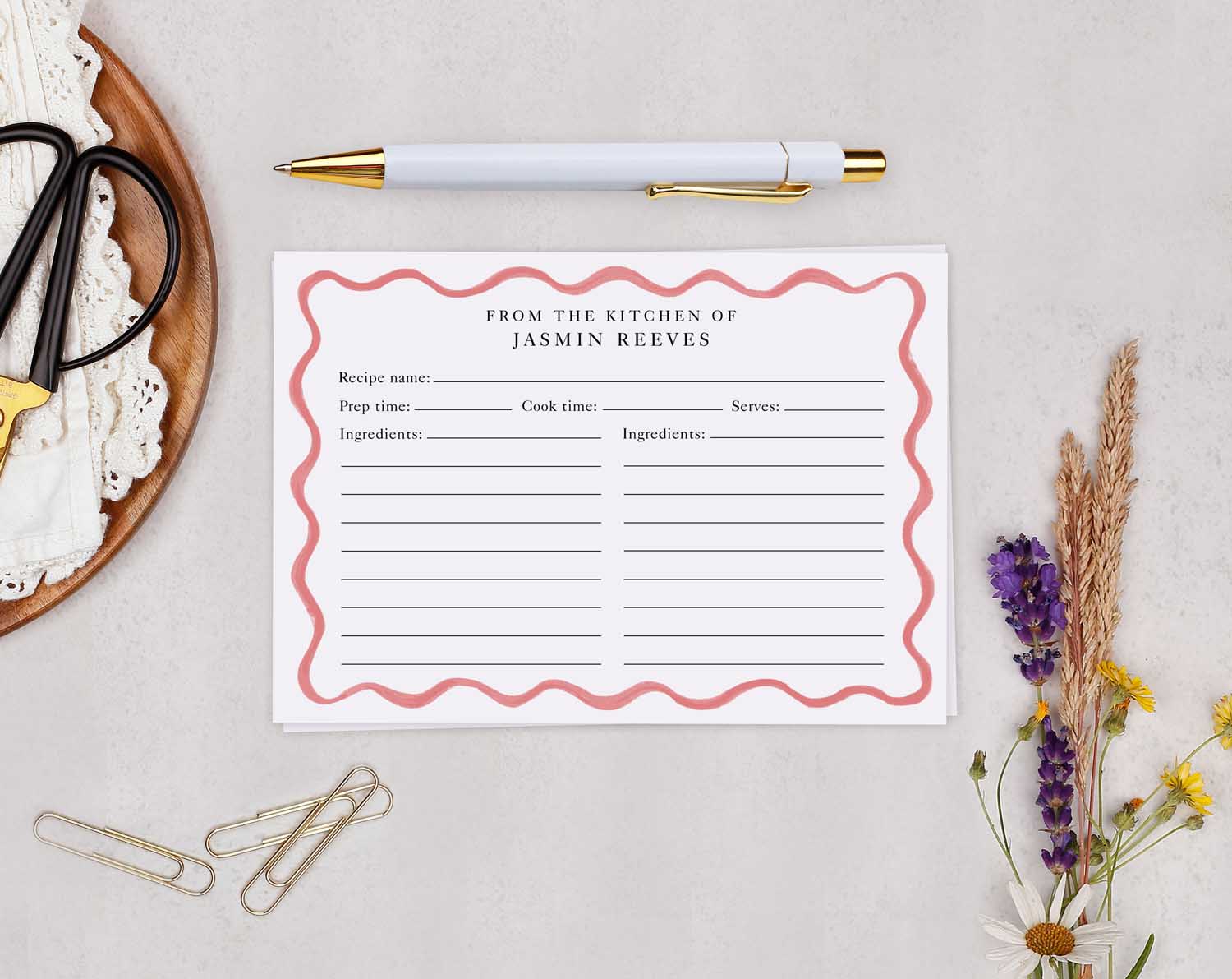 Pink Wavy Recipe Cards Gift Set