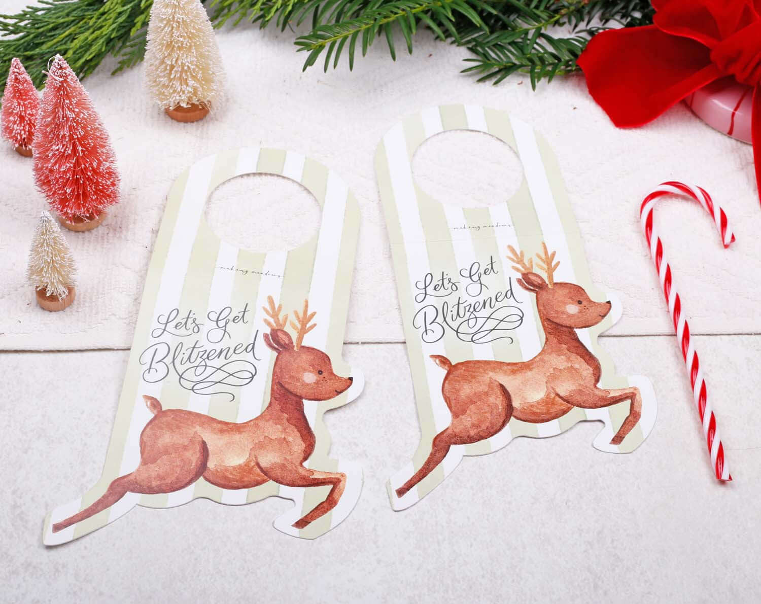 Reindeer Christmas Bottle Gift Tags designed by Making Meadows