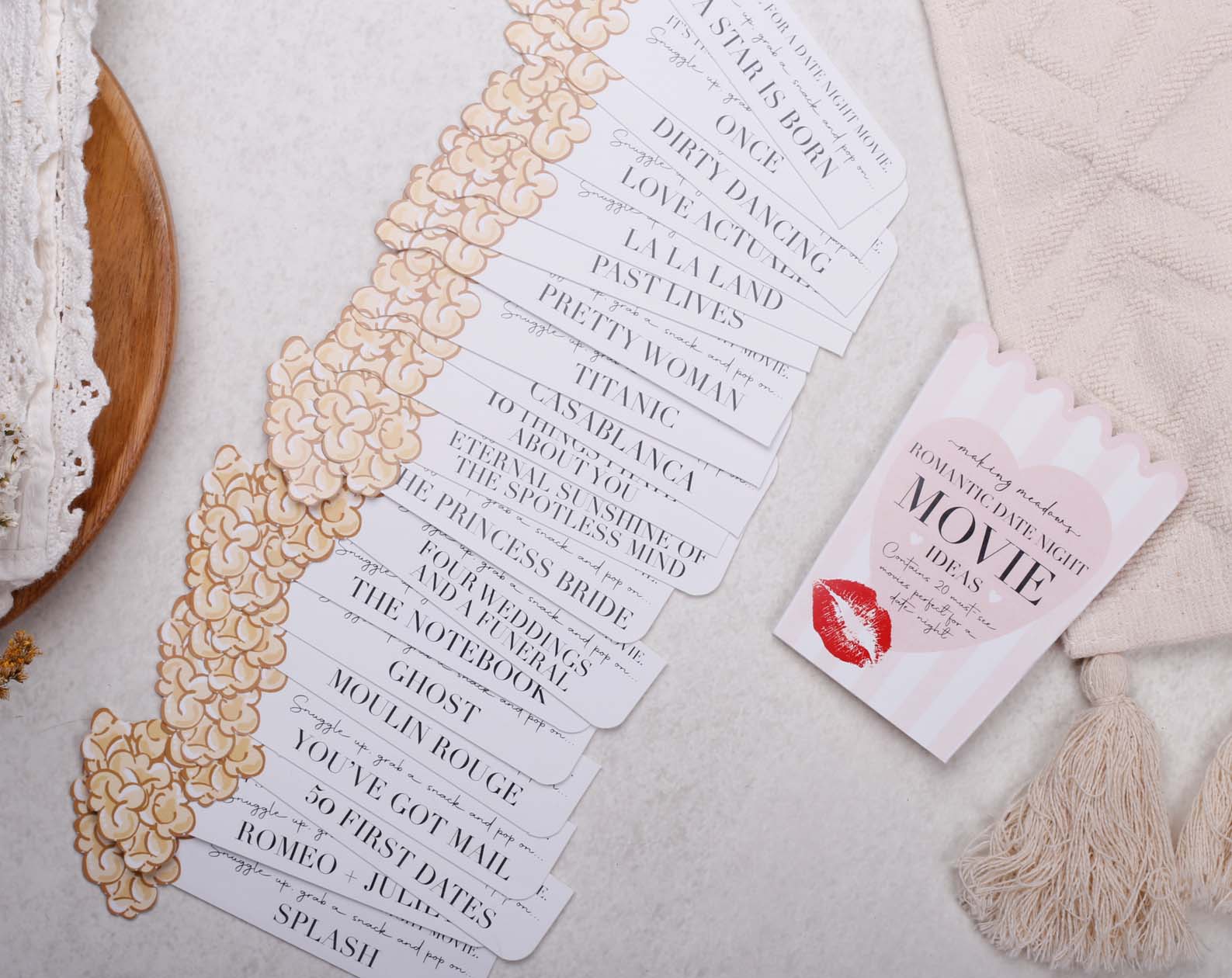 Romantic Movie Date Night Idea Cards. Stationery designed by Making Meadows
