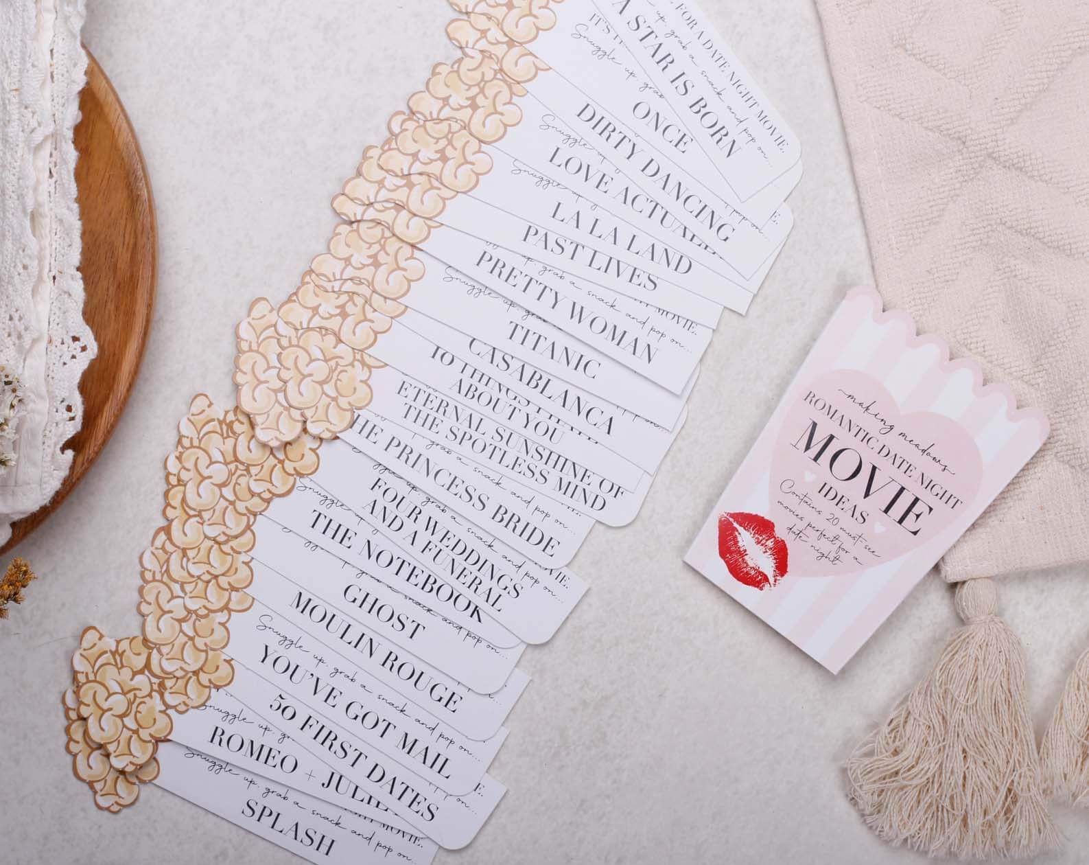Romantic Movie Date Night Idea Cards. Stationery designed by Making Meadows
