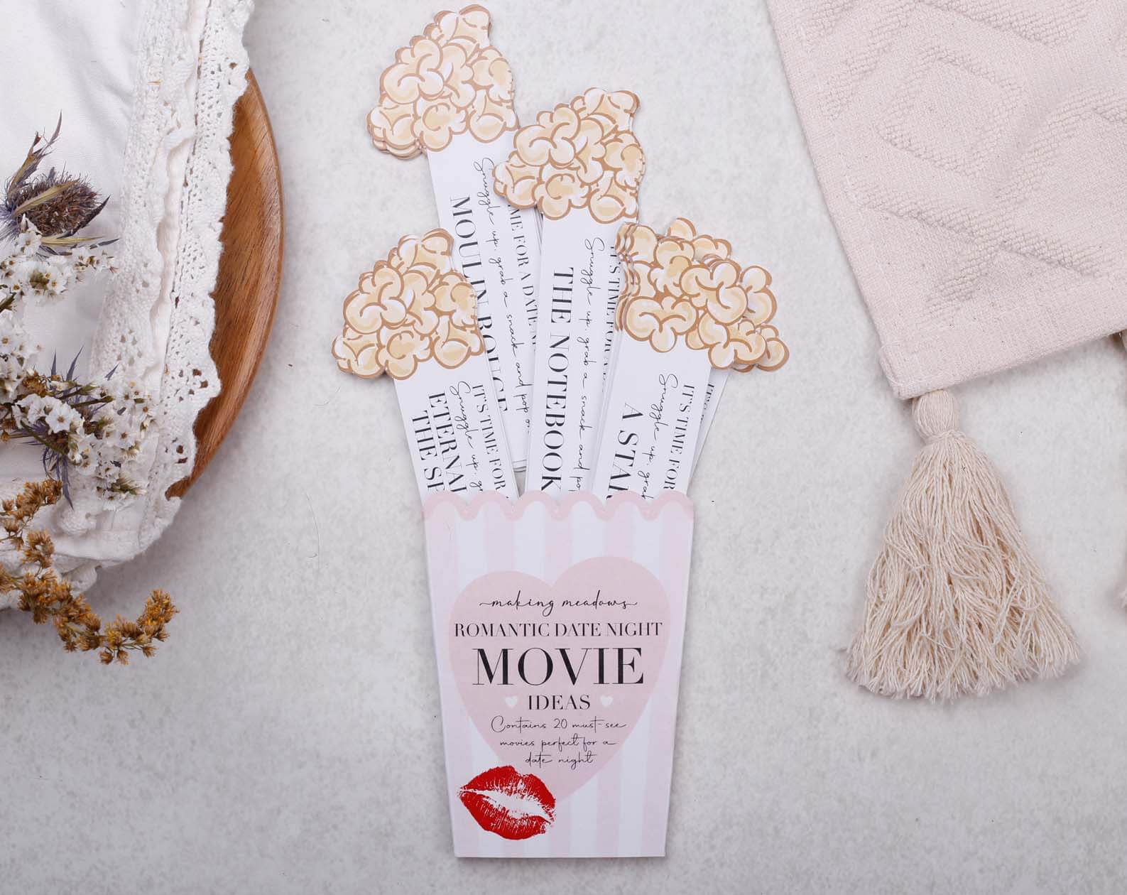 Romantic Movie Date Night Idea Cards. Stationery designed by Making Meadows