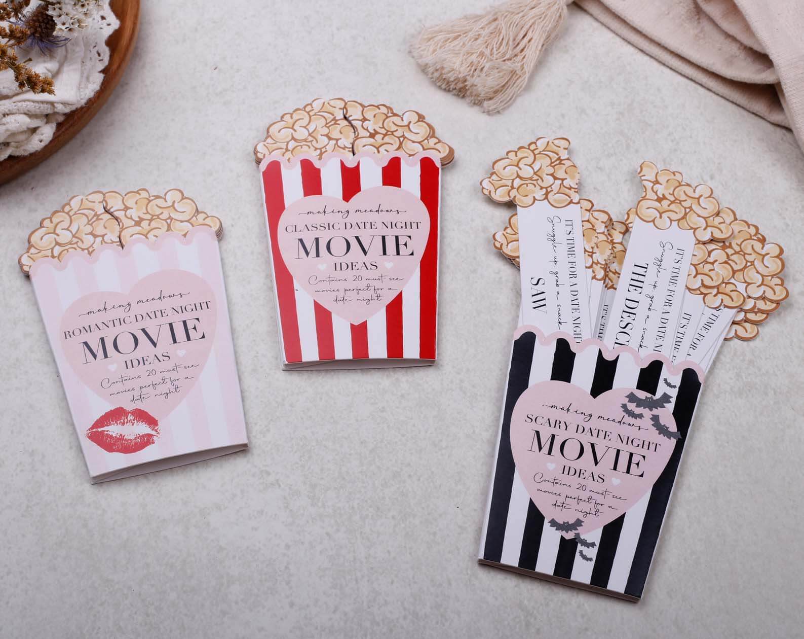 Romantic Movie Date Night Idea Cards. Stationery designed by Making Meadows