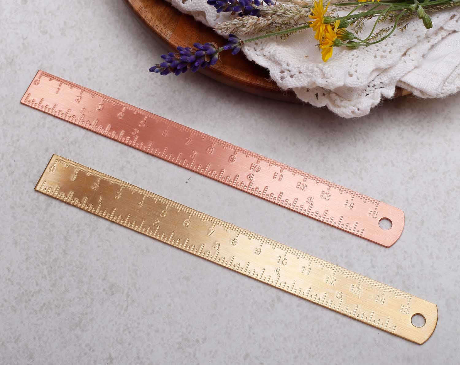Rose Gold Metal Ruler With Tassels. Rulers designed by Making Meadows