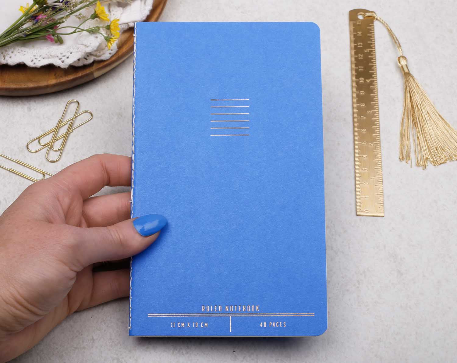 blue and gold foiled, pocket notebook