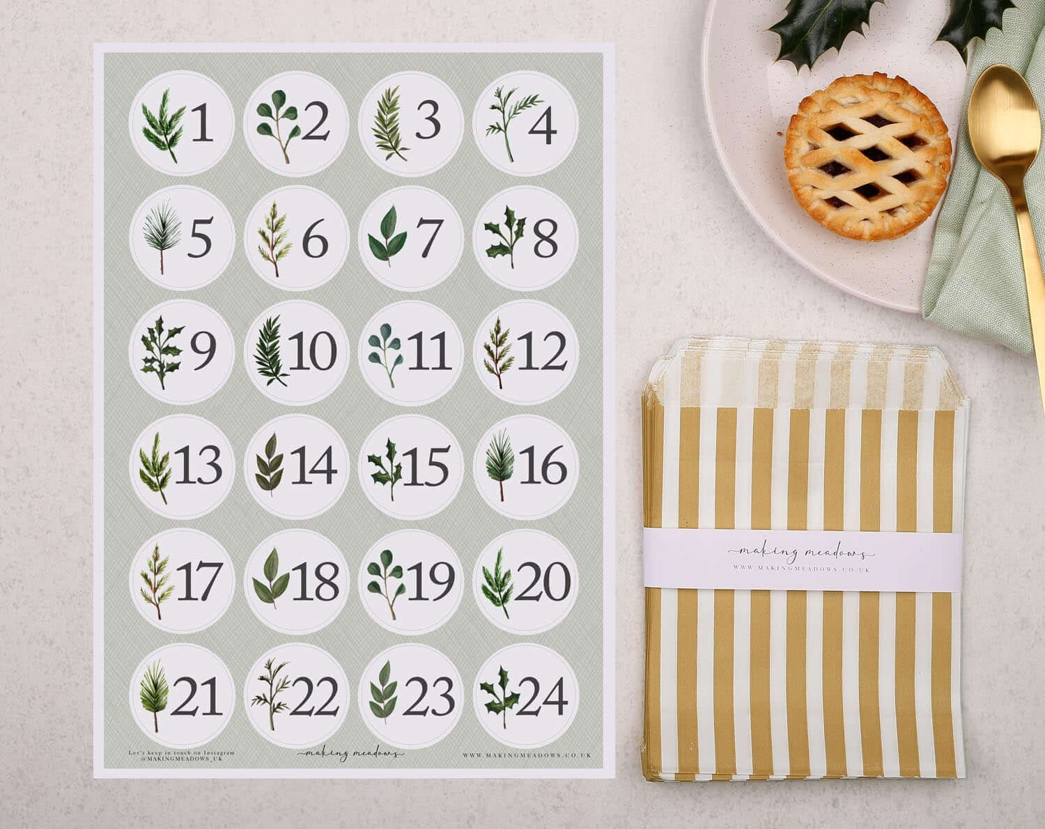 Rustic Christmas Advent Calendar With Bronze Bags. Advent Calendars designed by Making Meadows