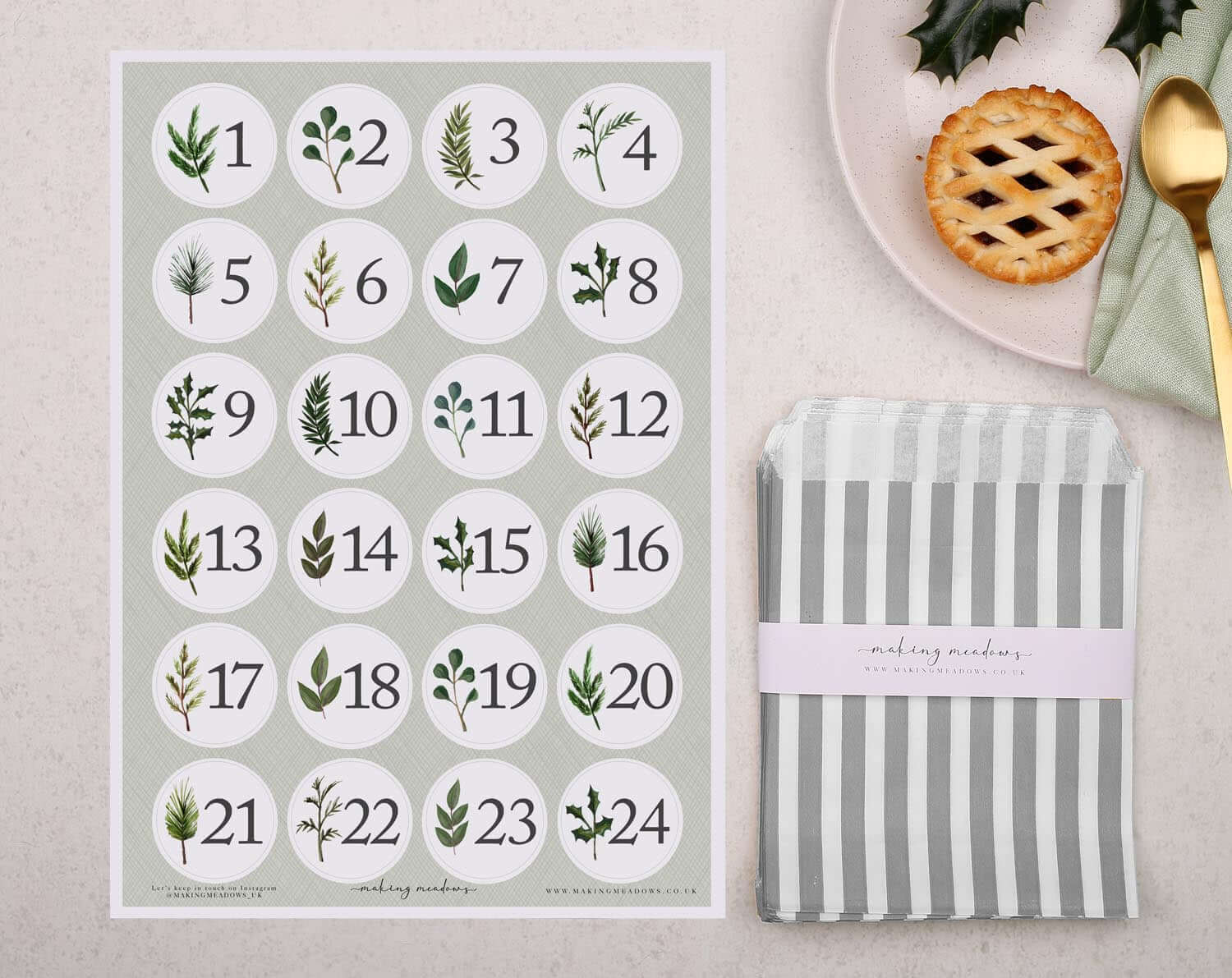 Rustic Christmas Advent Calendar With Silver Bags. Advent Calendars designed by Making Meadows