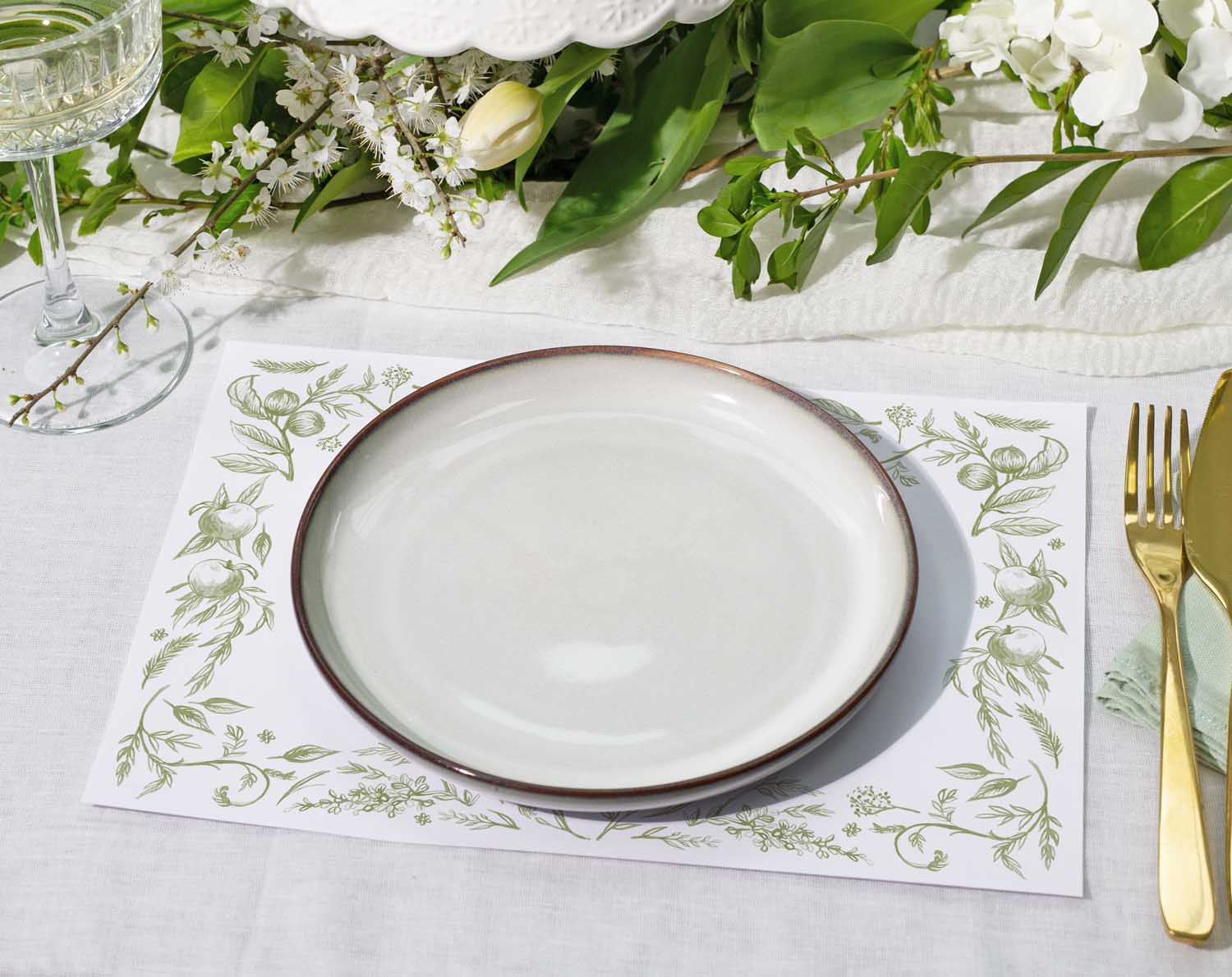 Sage Garden Wedding Placemats with english garden design in sage green for countryside wedding.